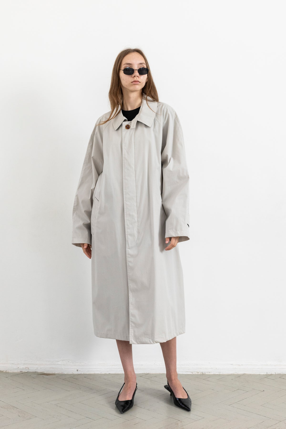 Vintage Light Grey Minimal Trench Coat