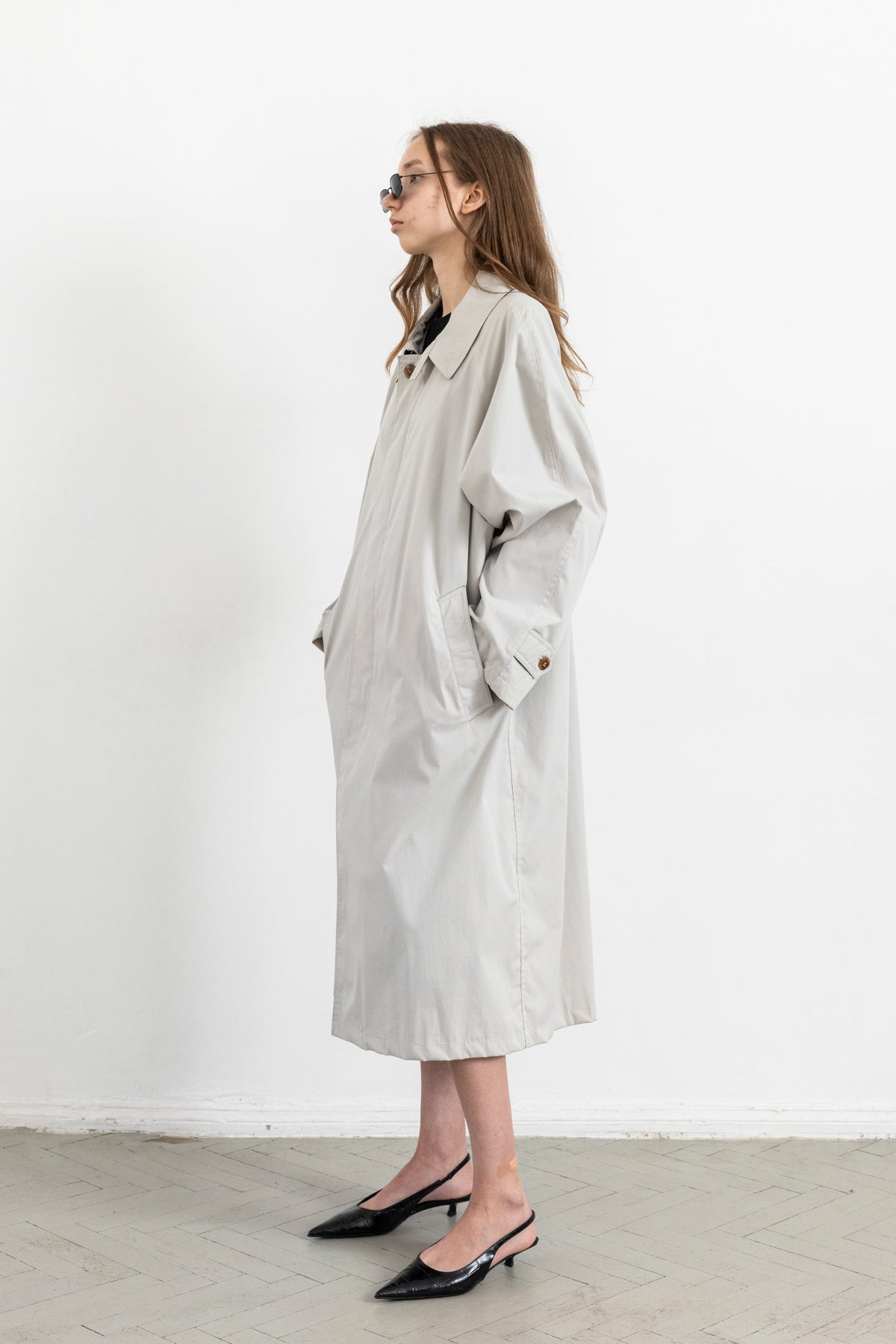 Vintage Light Grey Minimal Trench Coat