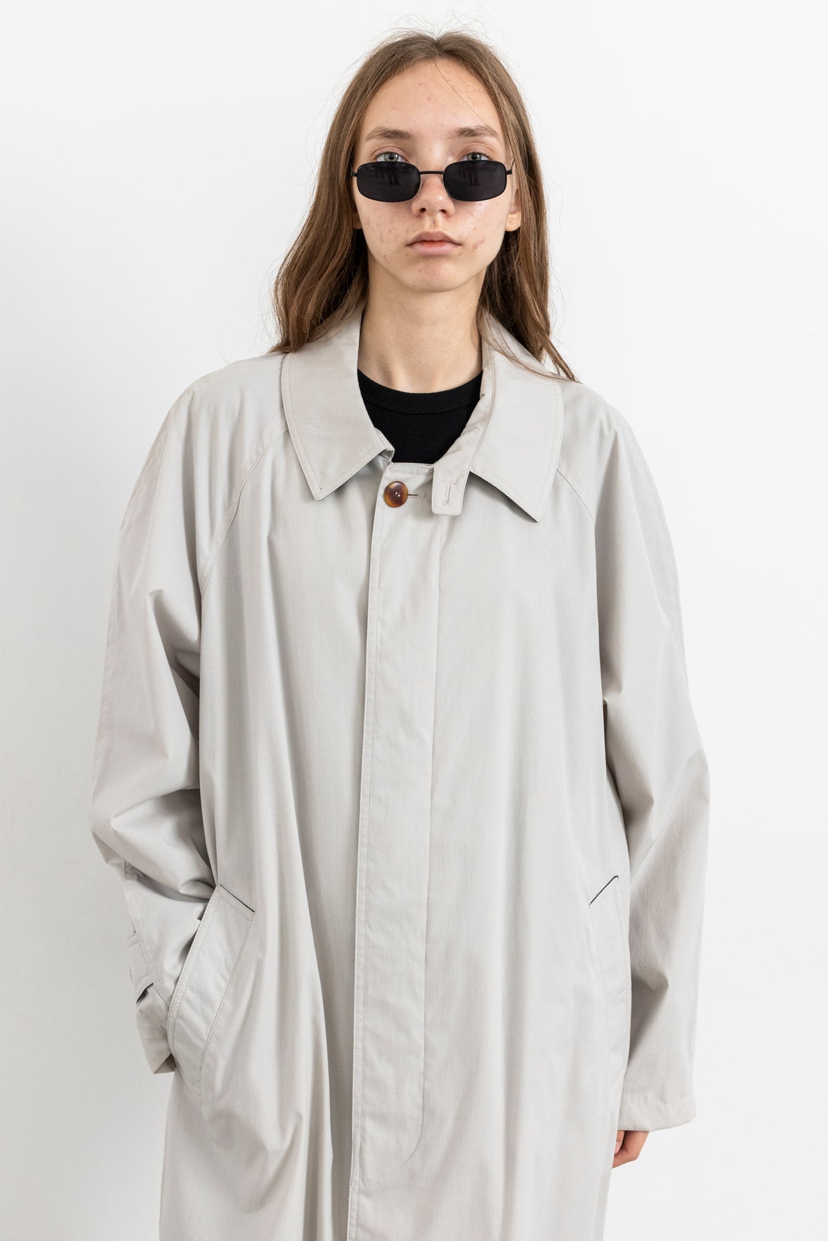 Vintage Light Grey Minimal Trench Coat