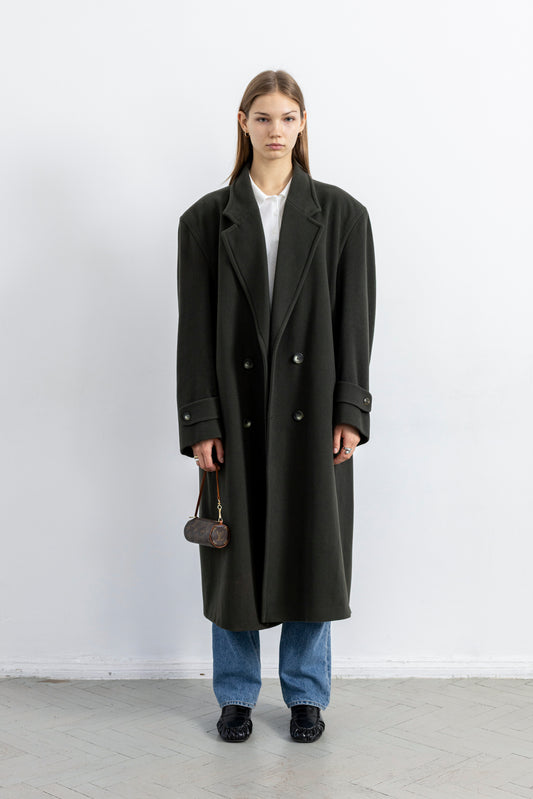 Vintage Khaki Green Wool Cashmere Coat