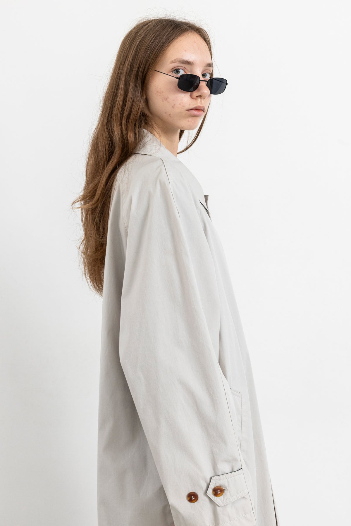 Vintage Light Grey Minimal Trench Coat