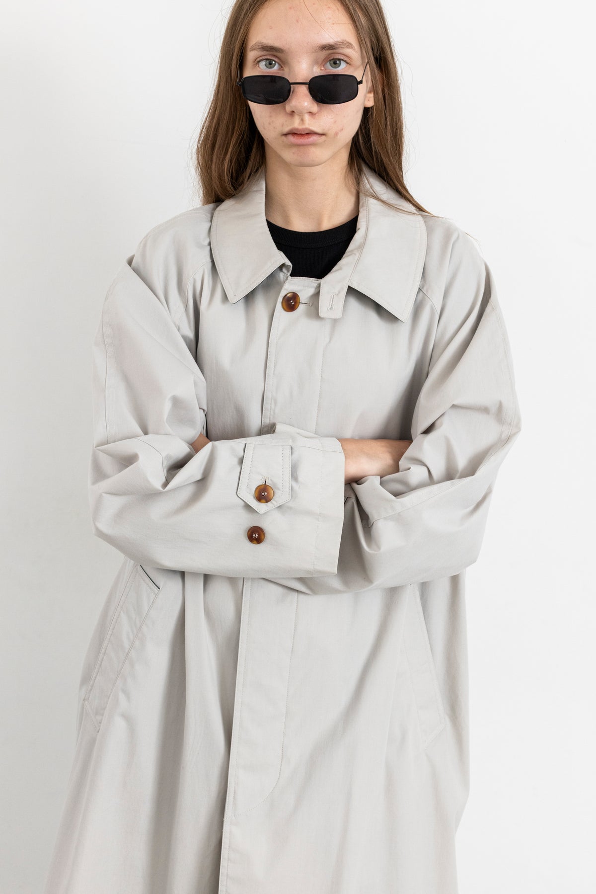 Vintage Light Grey Minimal Trench Coat