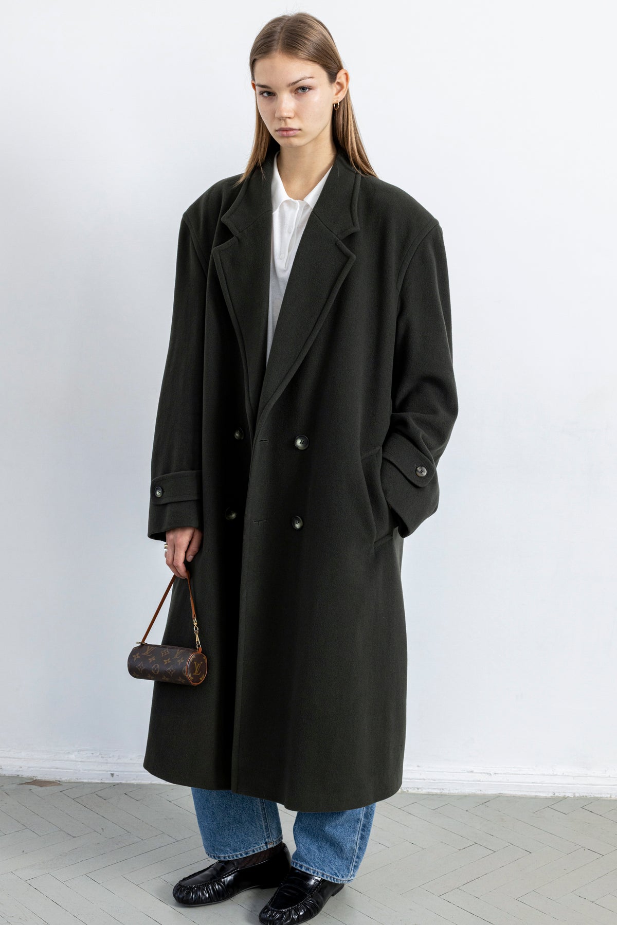 Vintage Khaki Green Wool Cashmere Coat