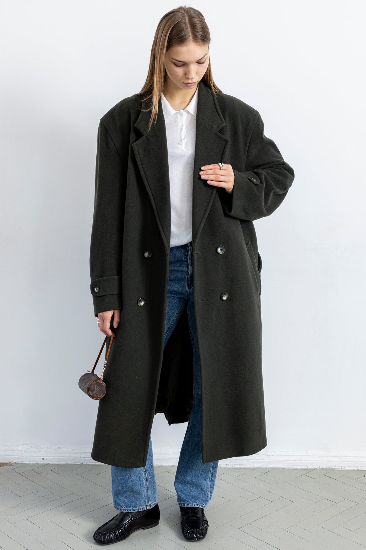 Vintage Khaki Green Wool Cashmere Coat