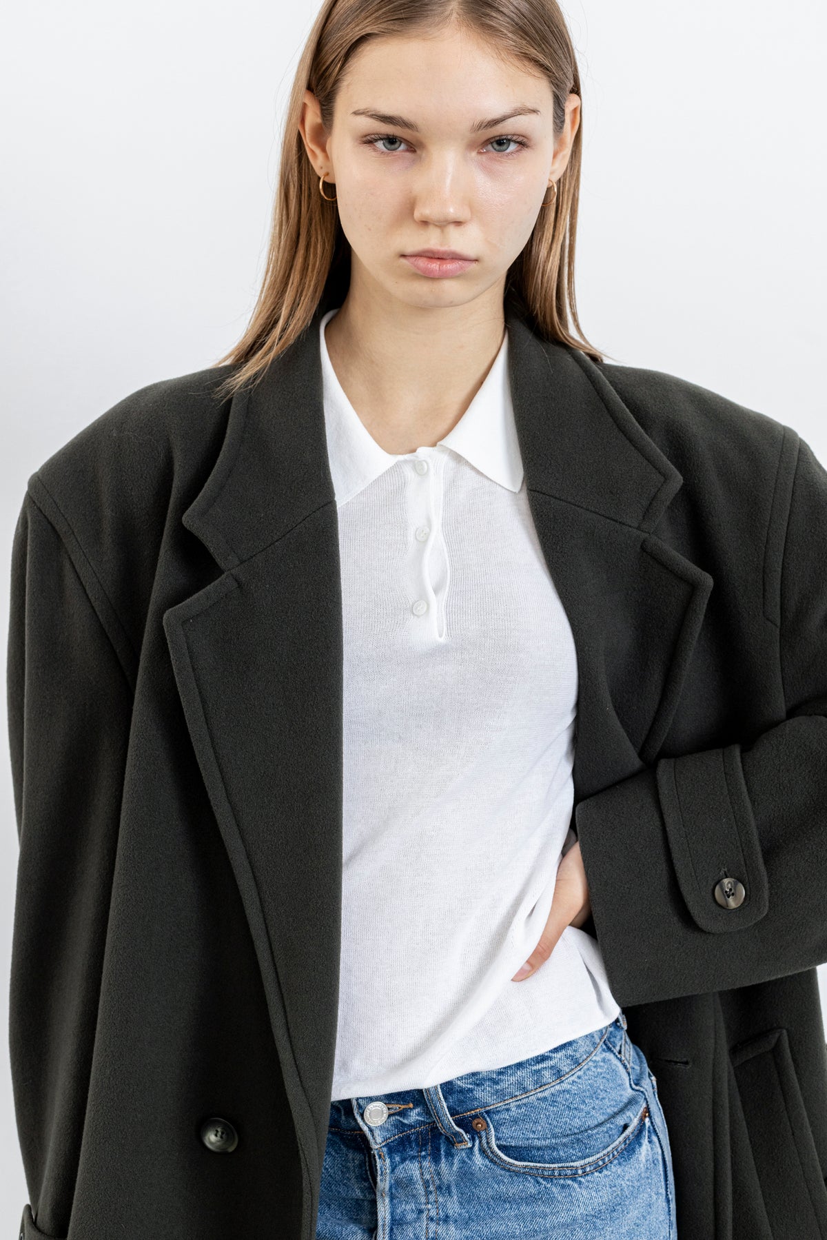 Vintage Khaki Green Wool Cashmere Coat