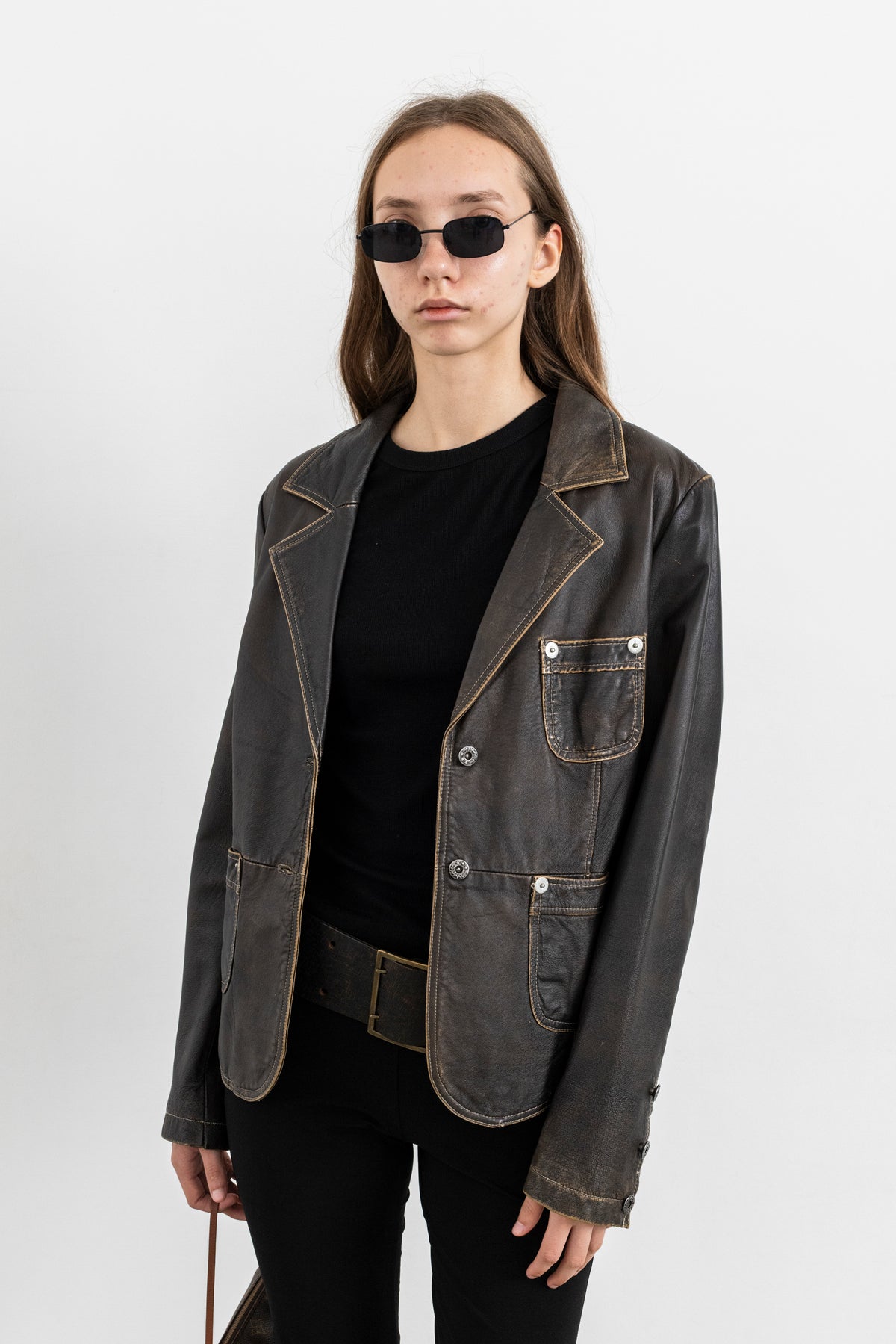 Vintage Brown Faded Seam Leather Jacket