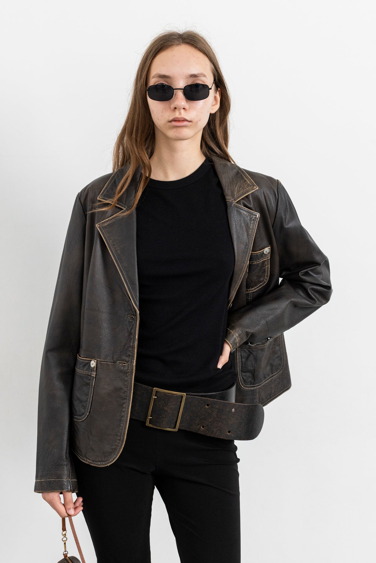 Vintage Brown Faded Seam Leather Jacket