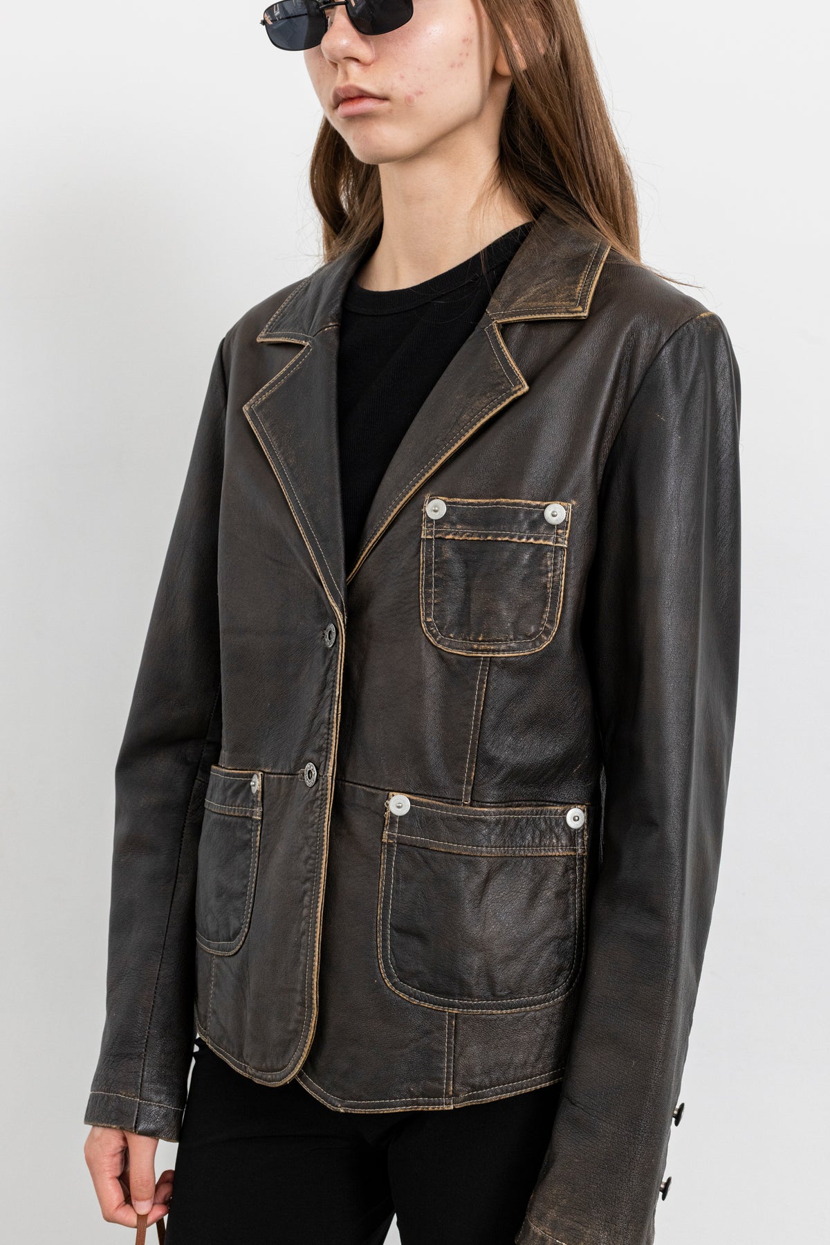 Vintage Brown Faded Seam Leather Jacket
