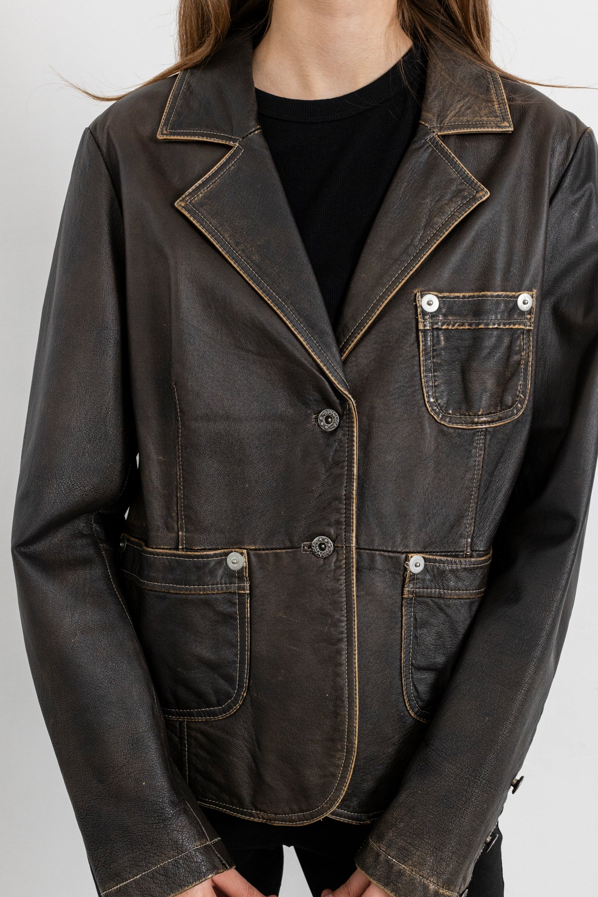 Vintage Brown Faded Seam Leather Jacket