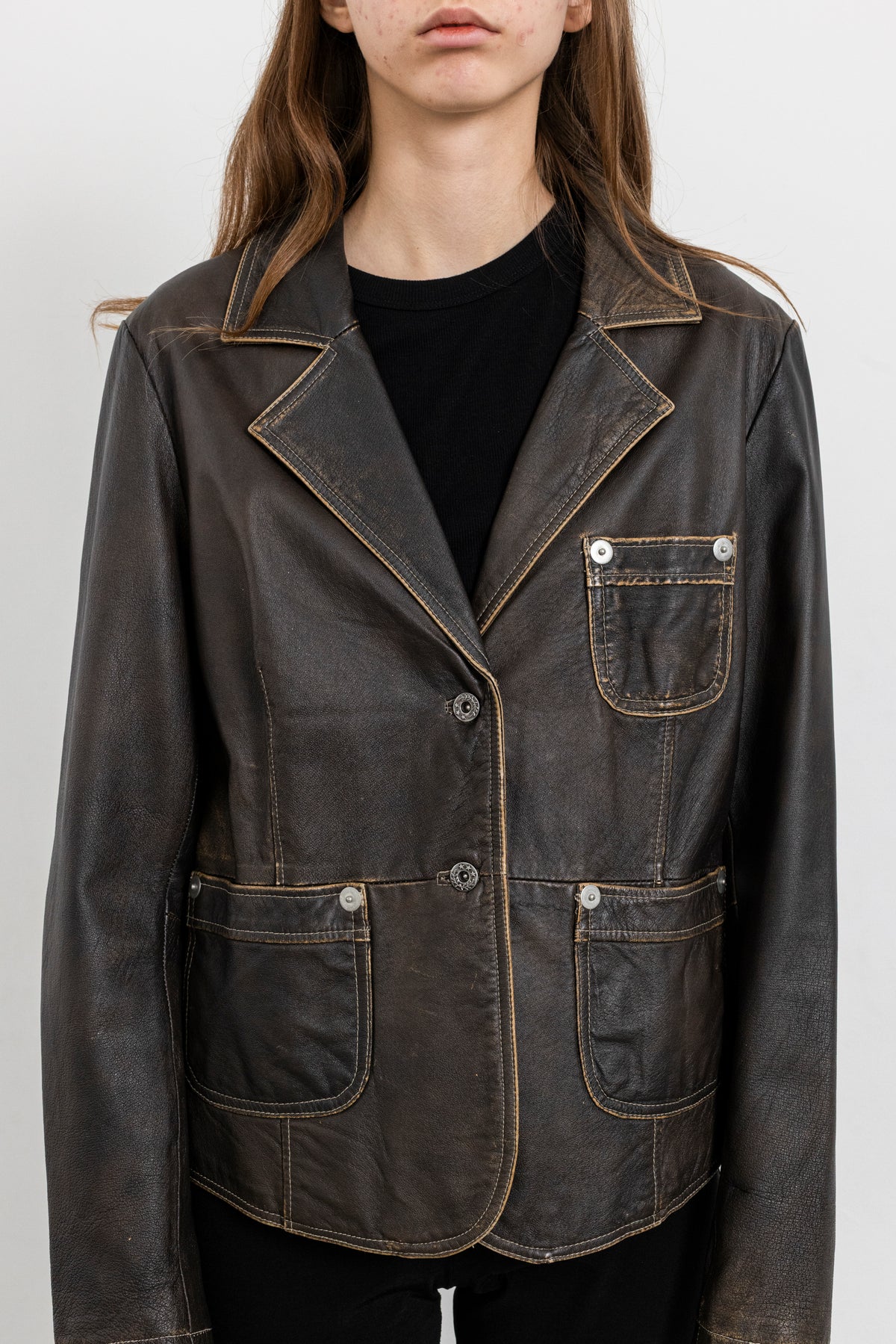 Vintage Brown Faded Seam Leather Jacket