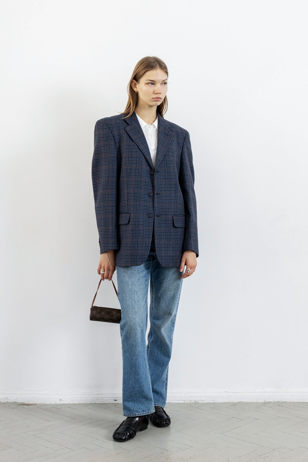 Vintage Blue Houndstooth Blazer