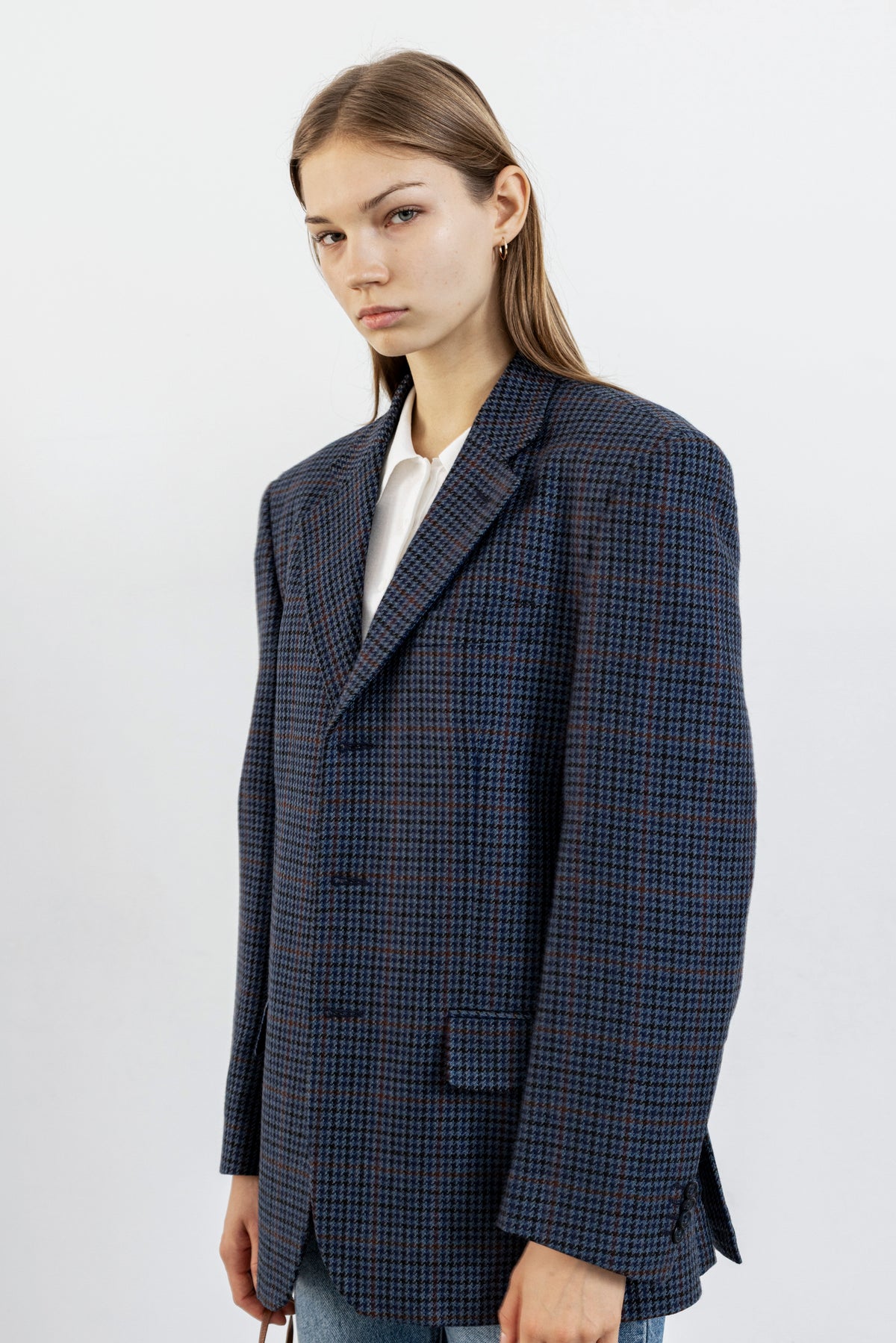 Vintage Blue Houndstooth Blazer