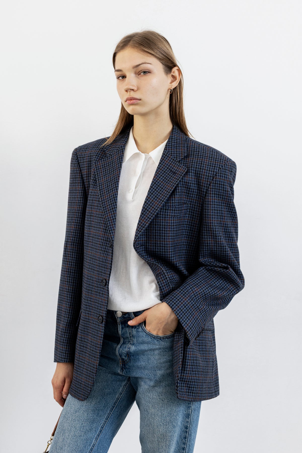 Vintage Blue Houndstooth Blazer