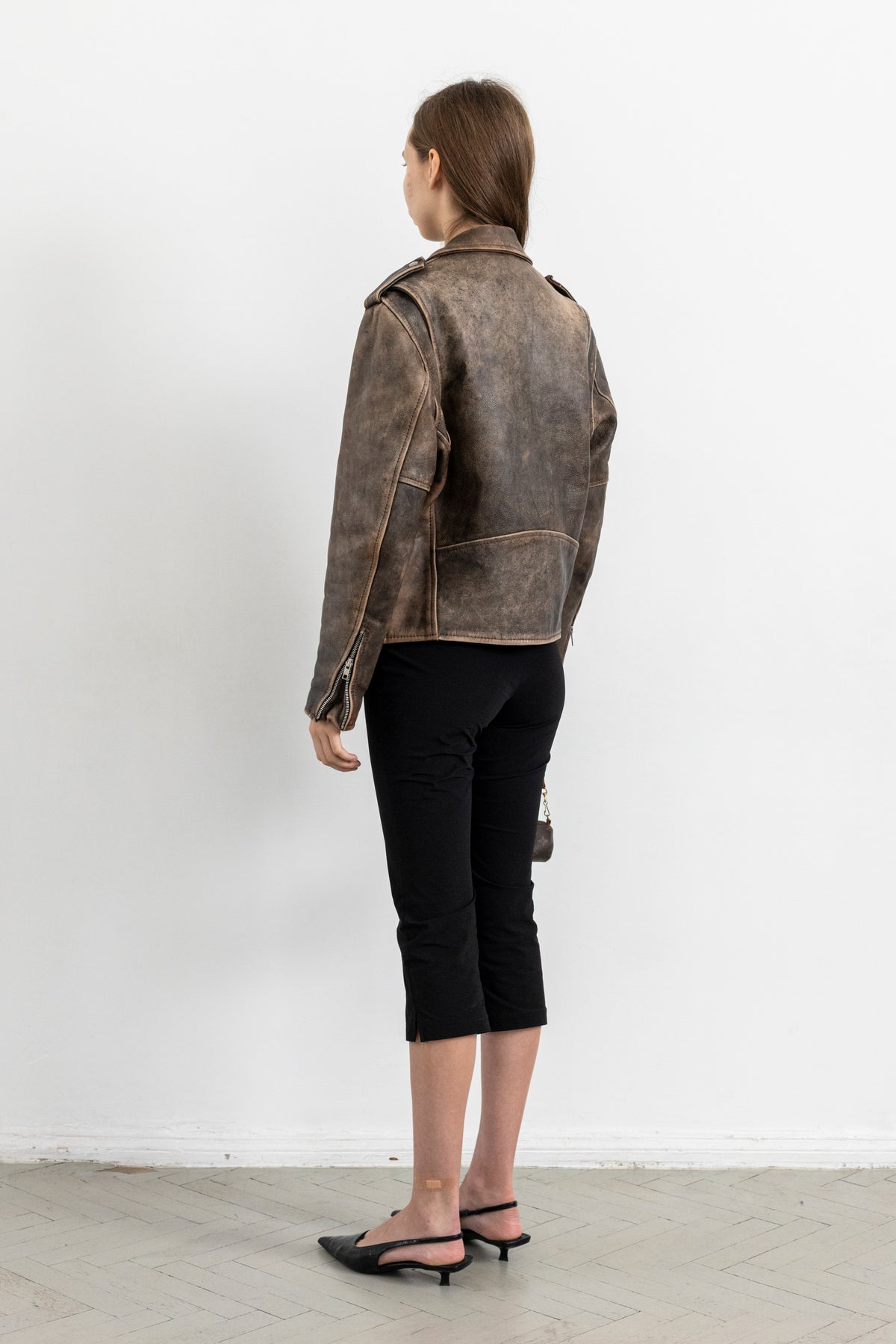 Vintage Brown Distressed Leather Biker Jacket