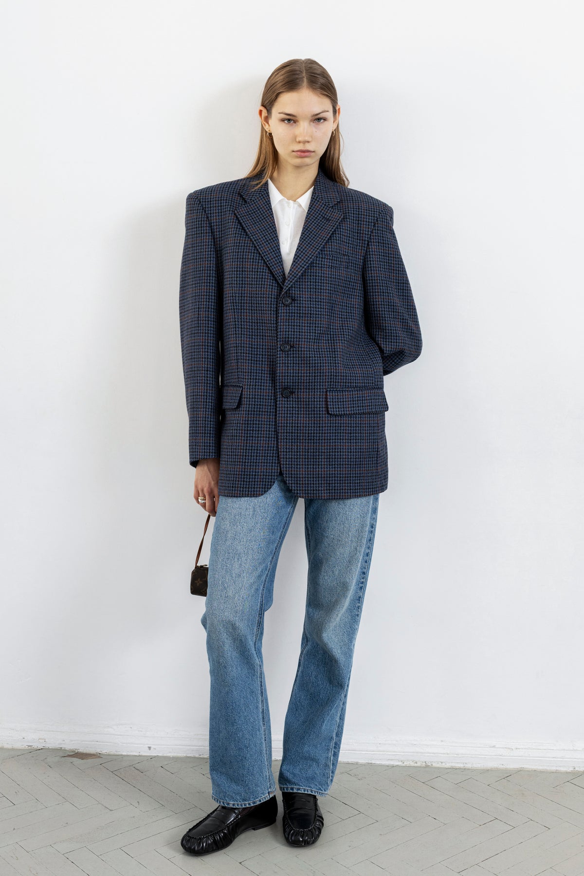 Vintage Blue Houndstooth Blazer