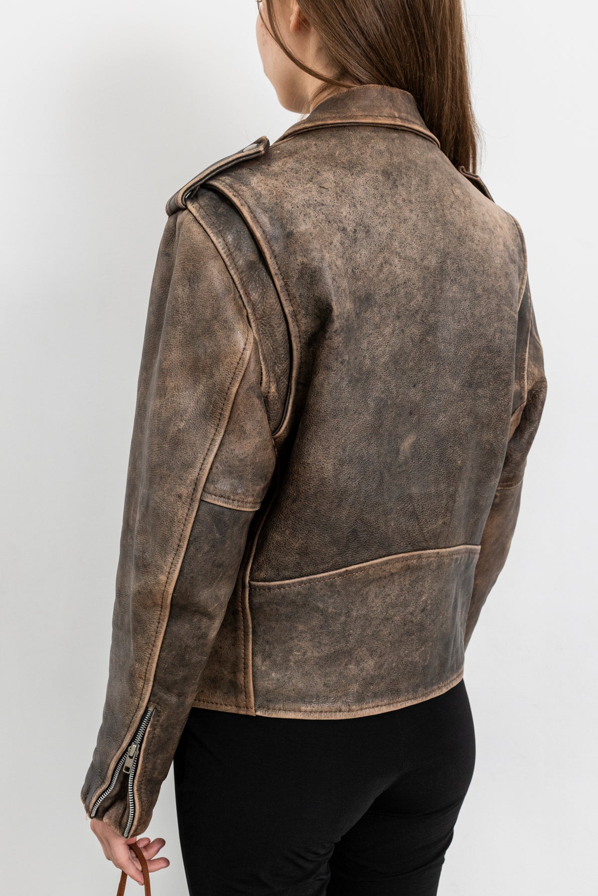 Vintage Brown Distressed Leather Biker Jacket