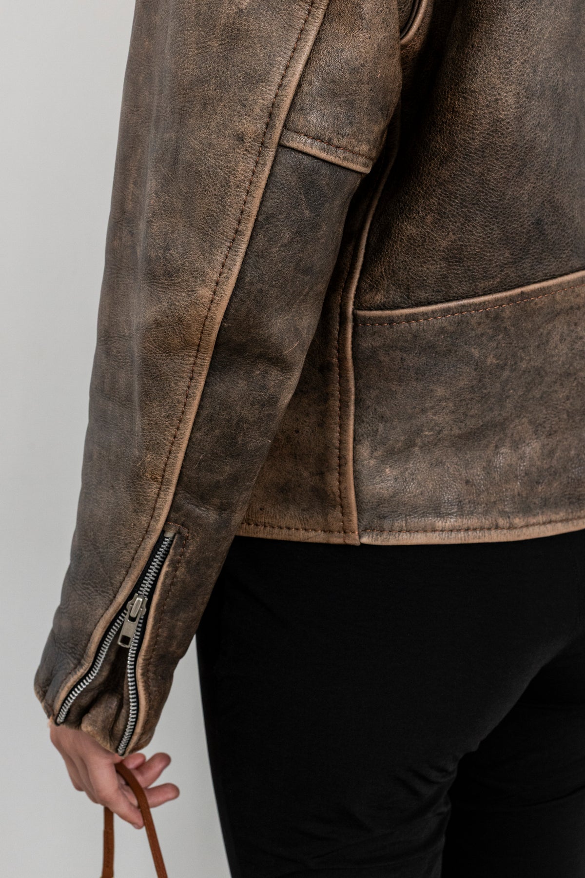 Vintage Brown Distressed Leather Biker Jacket