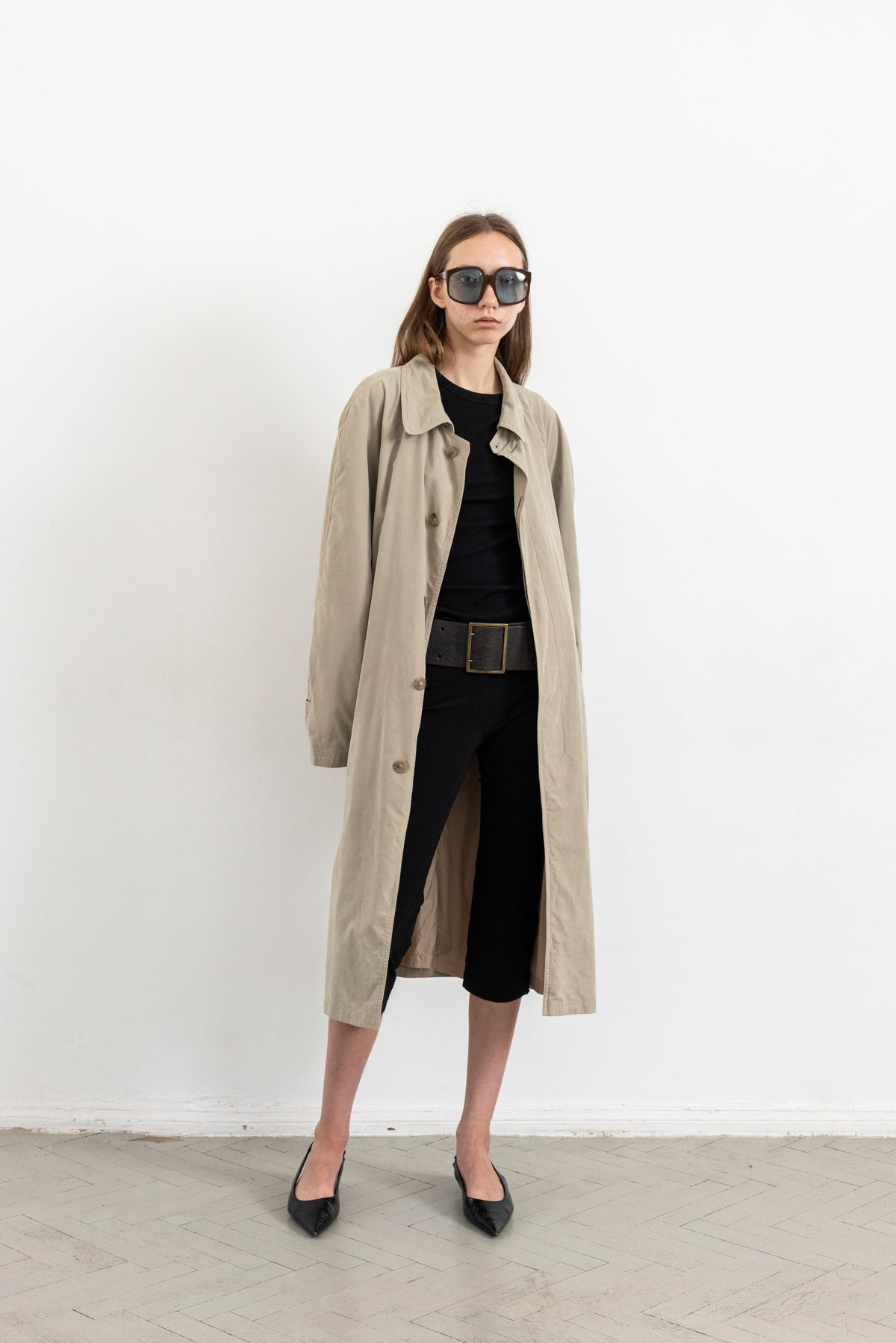 Vintage Beige Minimal Trench Coat