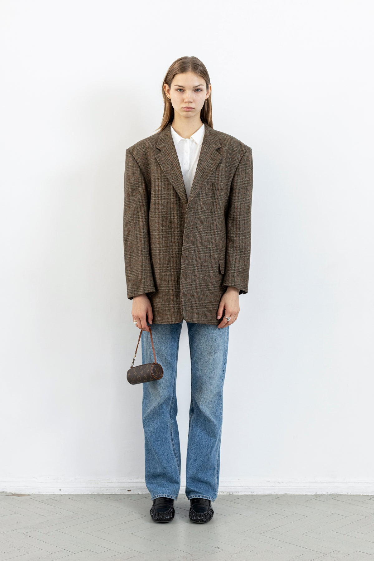 Vintage Brown Plaid 100% Wool Blazer