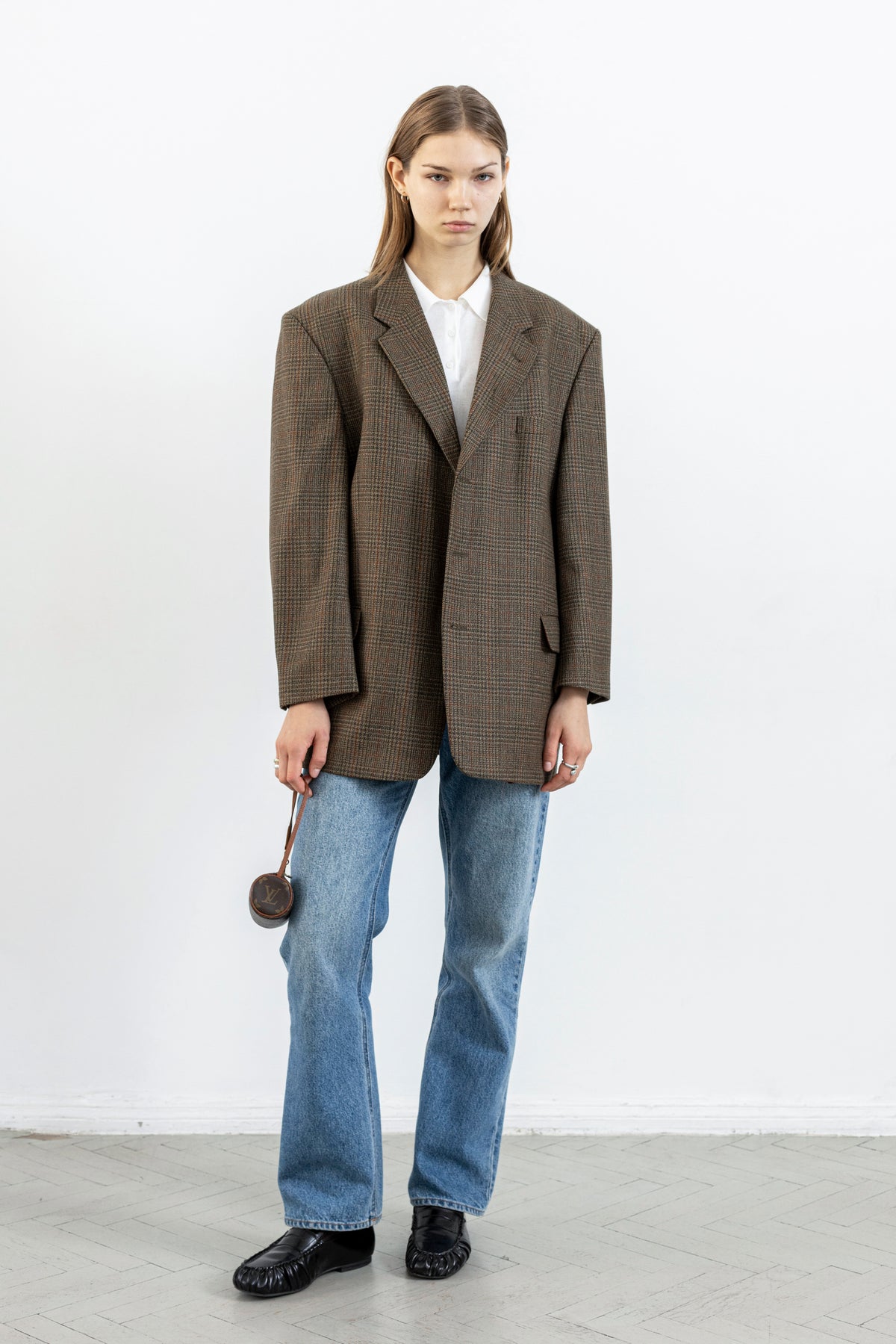 Vintage Brown Plaid 100% Wool Blazer