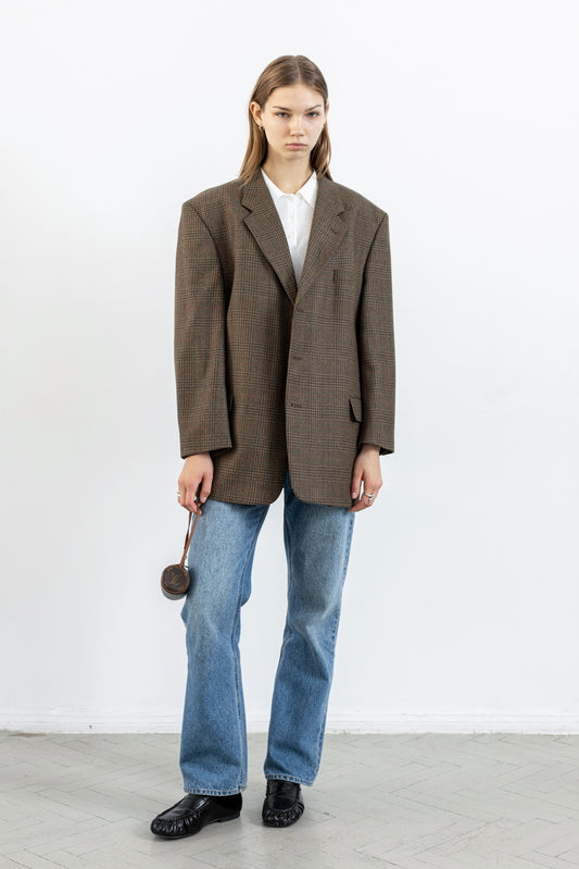 Vintage Brown Plaid 100% Wool Blazer