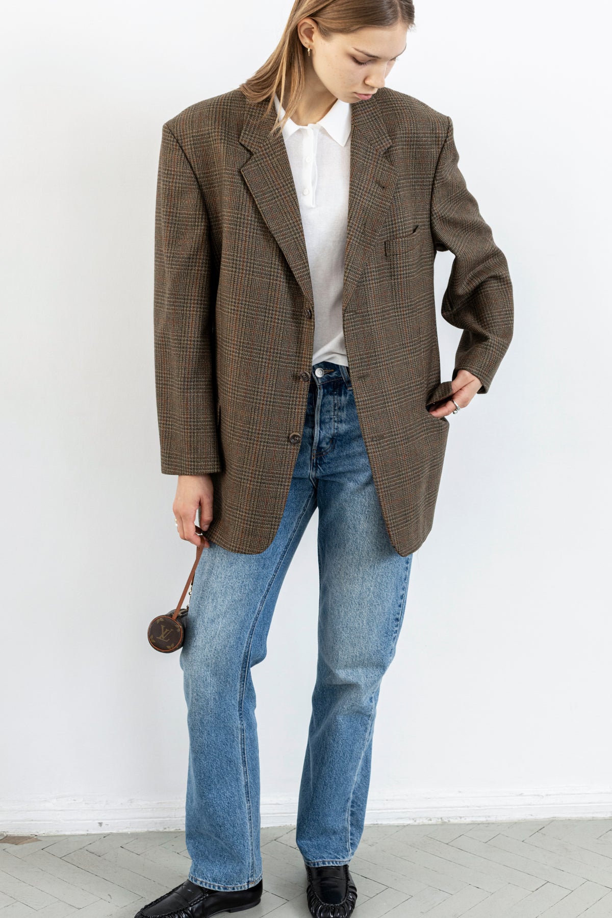 Vintage Brown Plaid 100% Wool Blazer