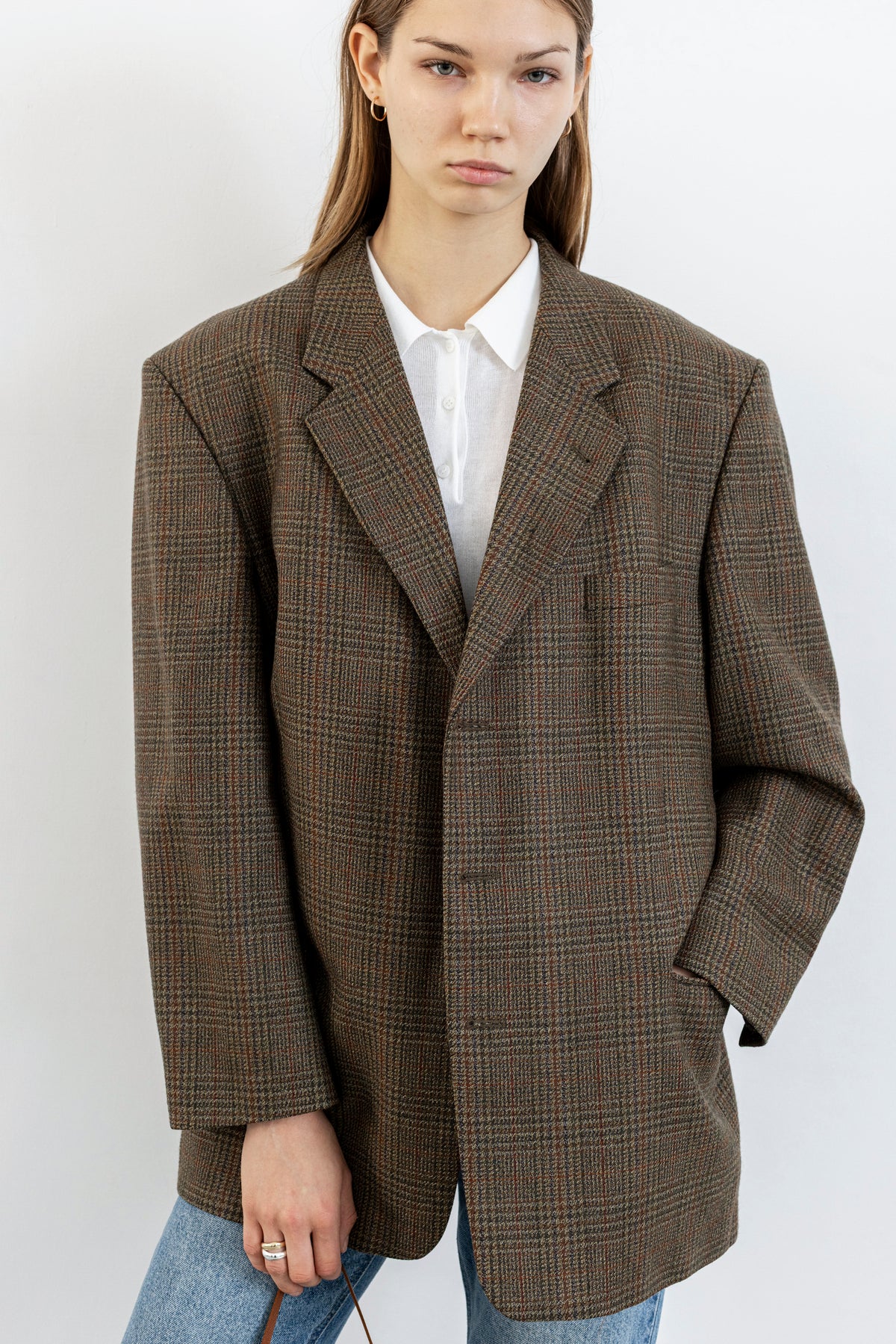Vintage Brown Plaid 100% Wool Blazer