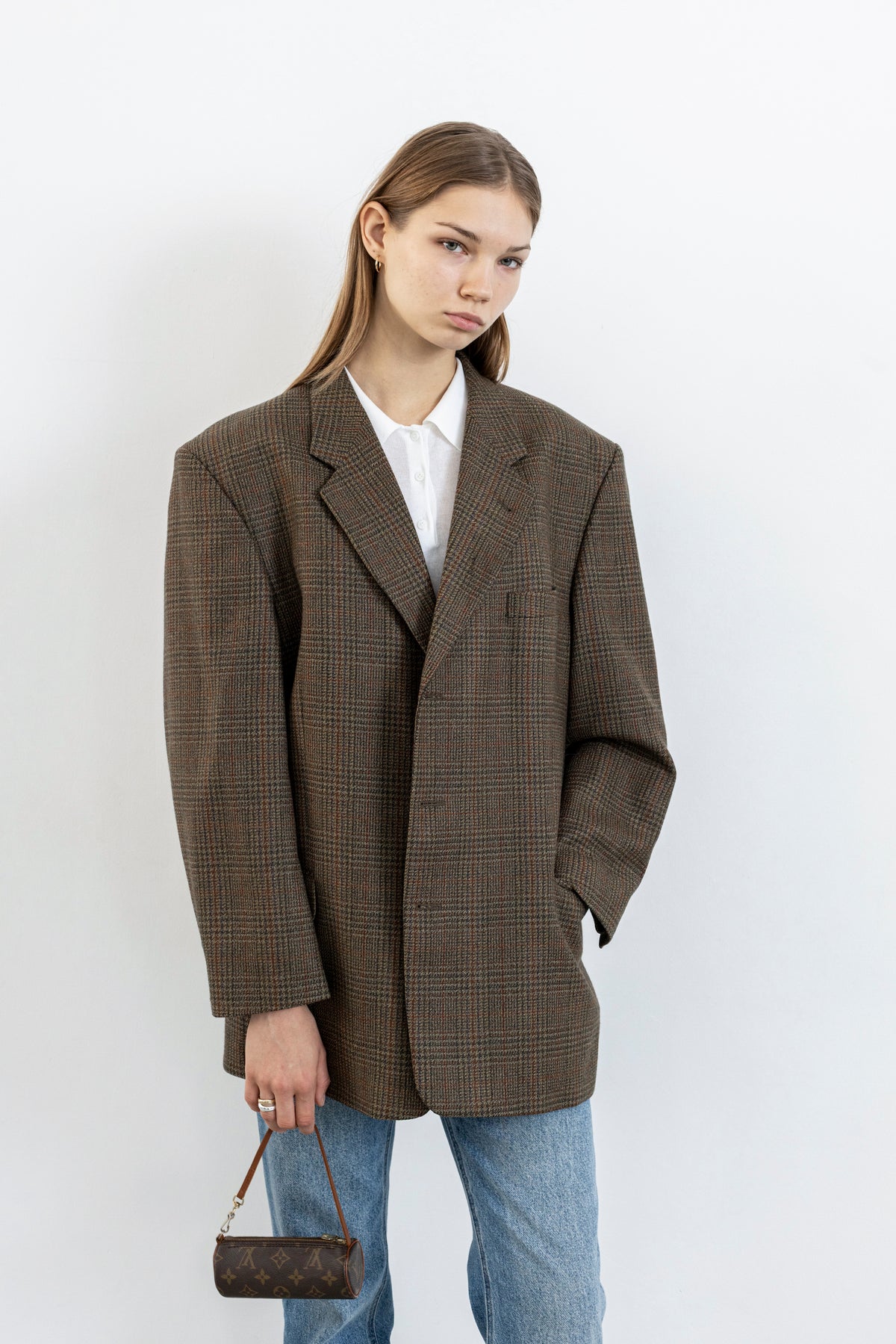 Vintage Brown Plaid 100% Wool Blazer