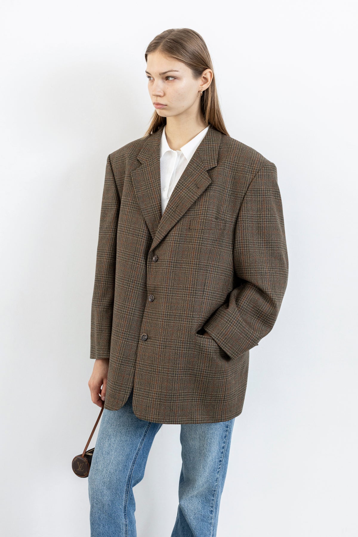 Vintage Brown Plaid 100% Wool Blazer