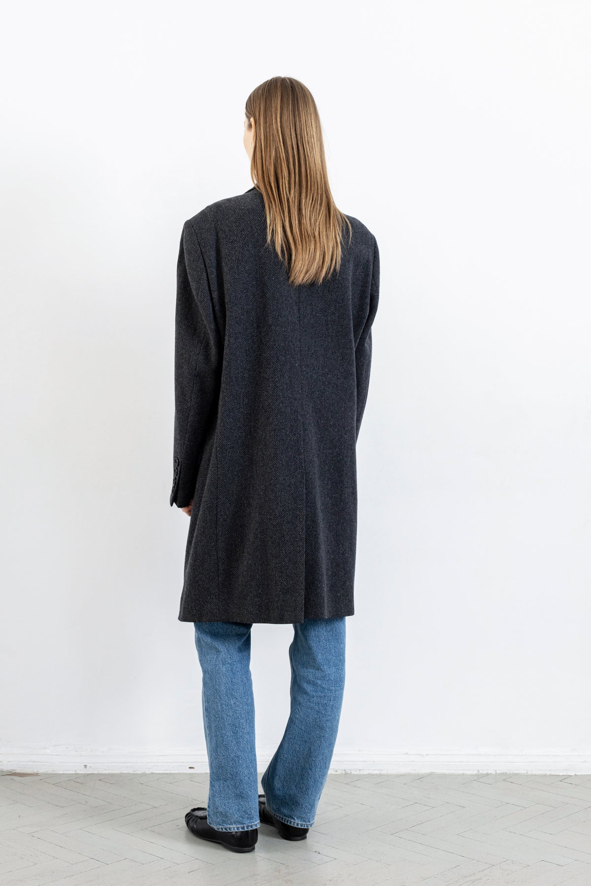 Vintage Dark Grey Chevron Wool Coat