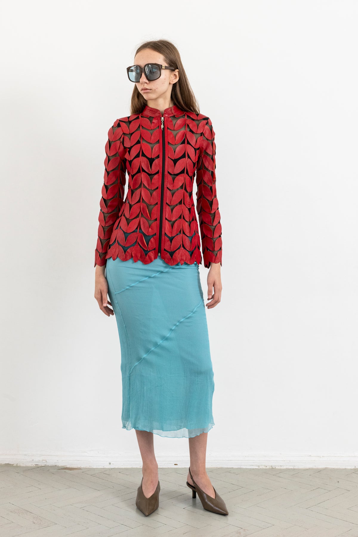 Vintage Red Leather Leaf Jacket