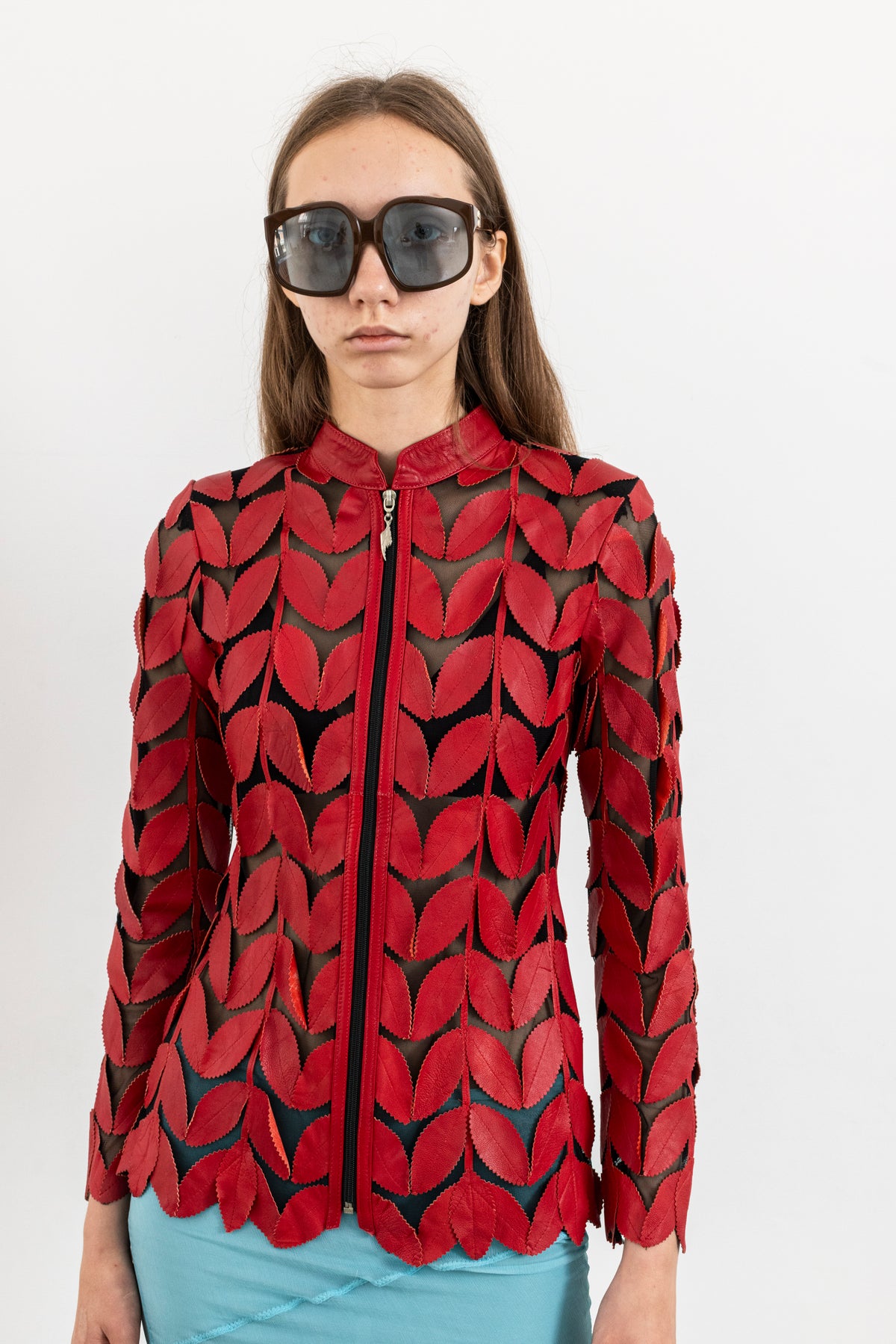 Vintage Red Leather Leaf Jacket