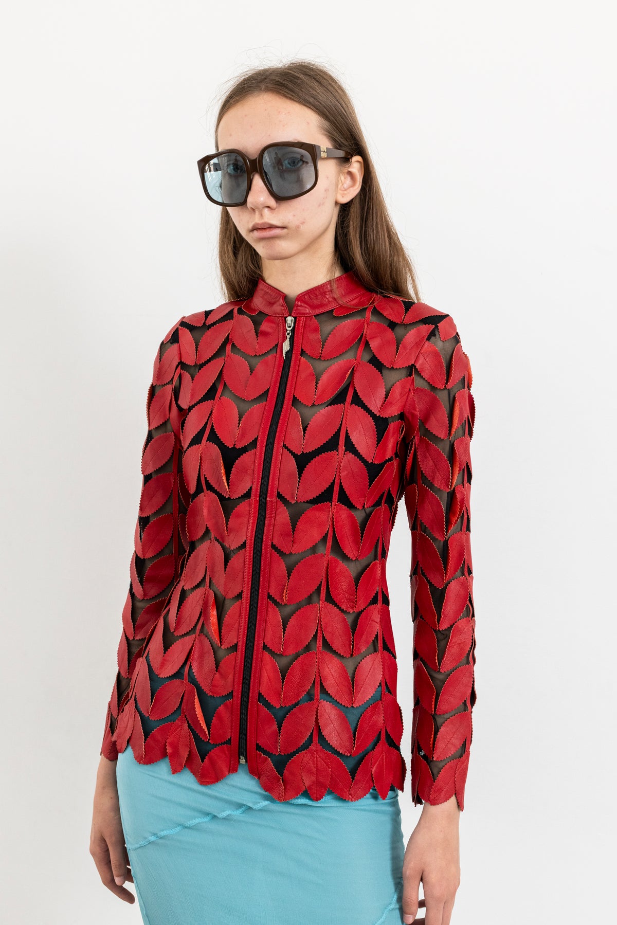 Vintage Red Leather Leaf Jacket