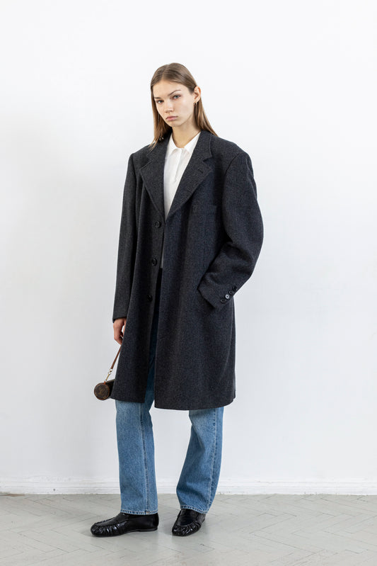 Vintage Dark Grey Chevron Wool Coat