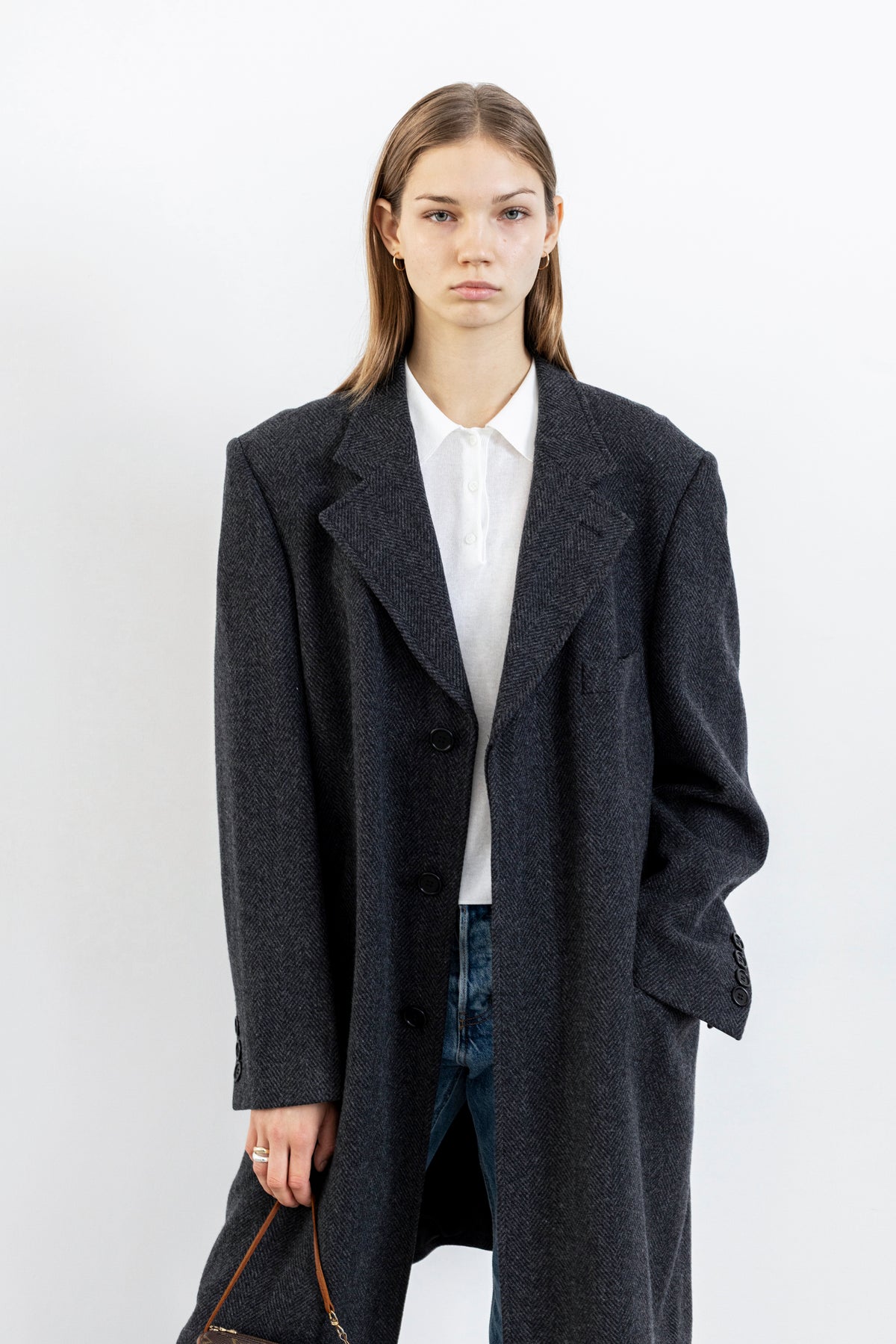 Vintage Dark Grey Chevron Wool Coat