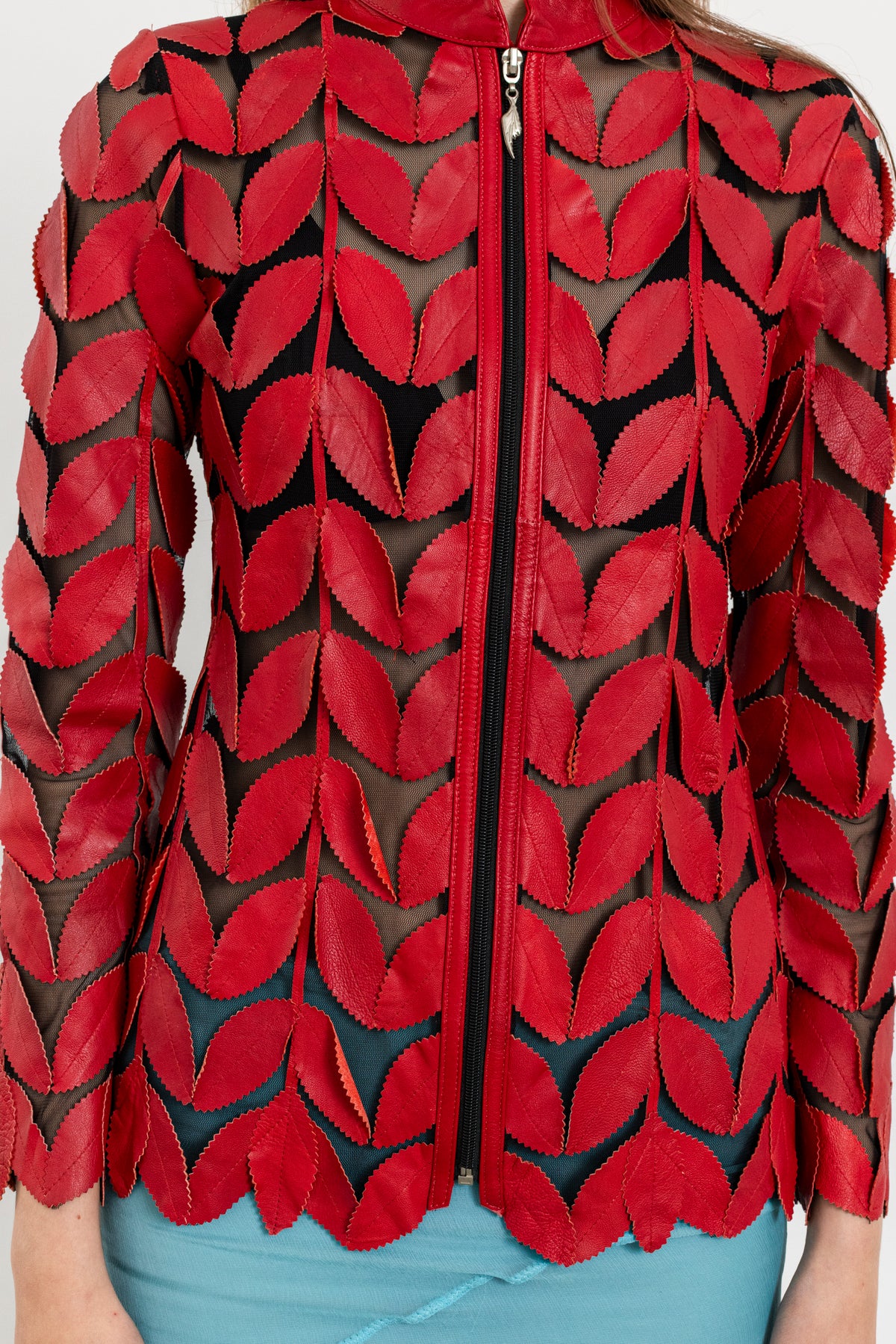 Vintage Red Leather Leaf Jacket