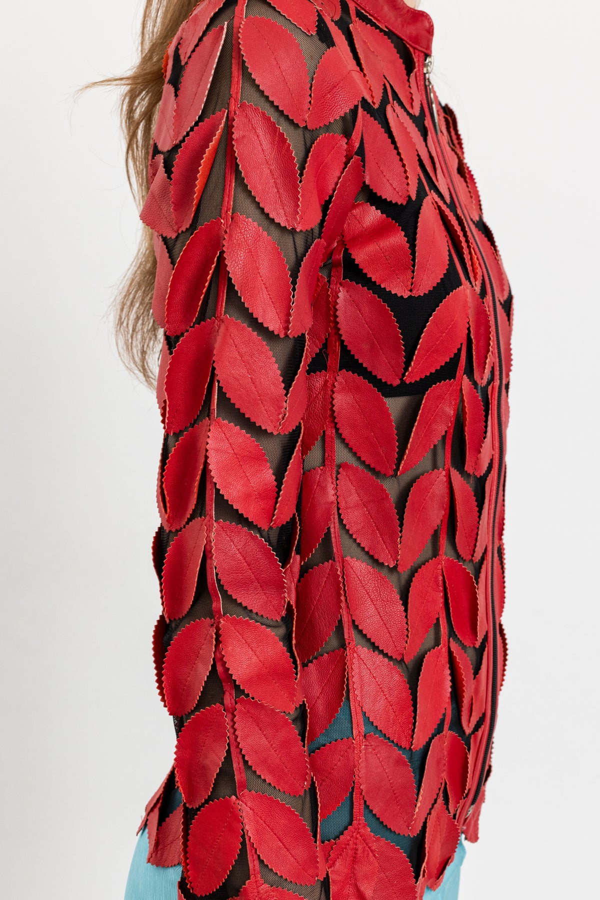 Vintage Red Leather Leaf Jacket