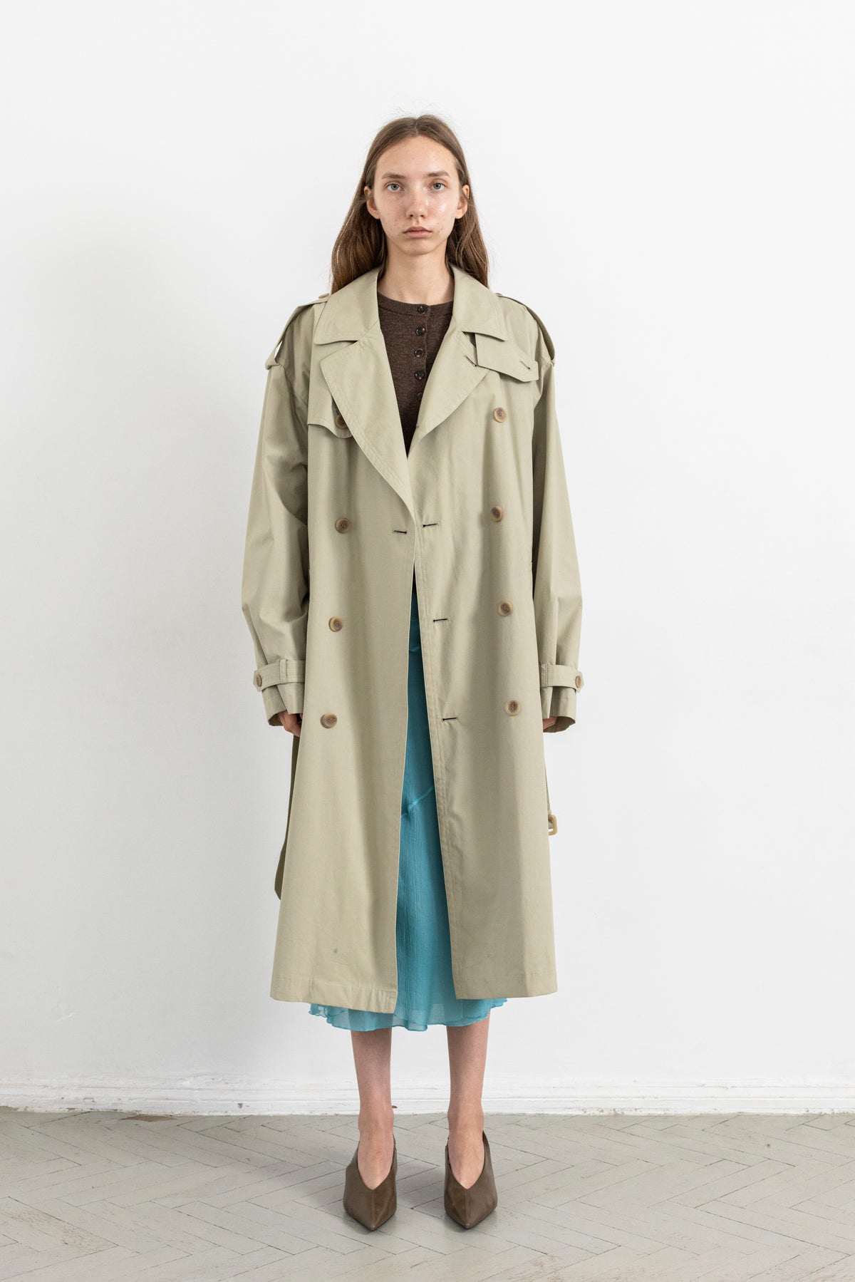 Vintage Beige Double Breasted Trench Coat