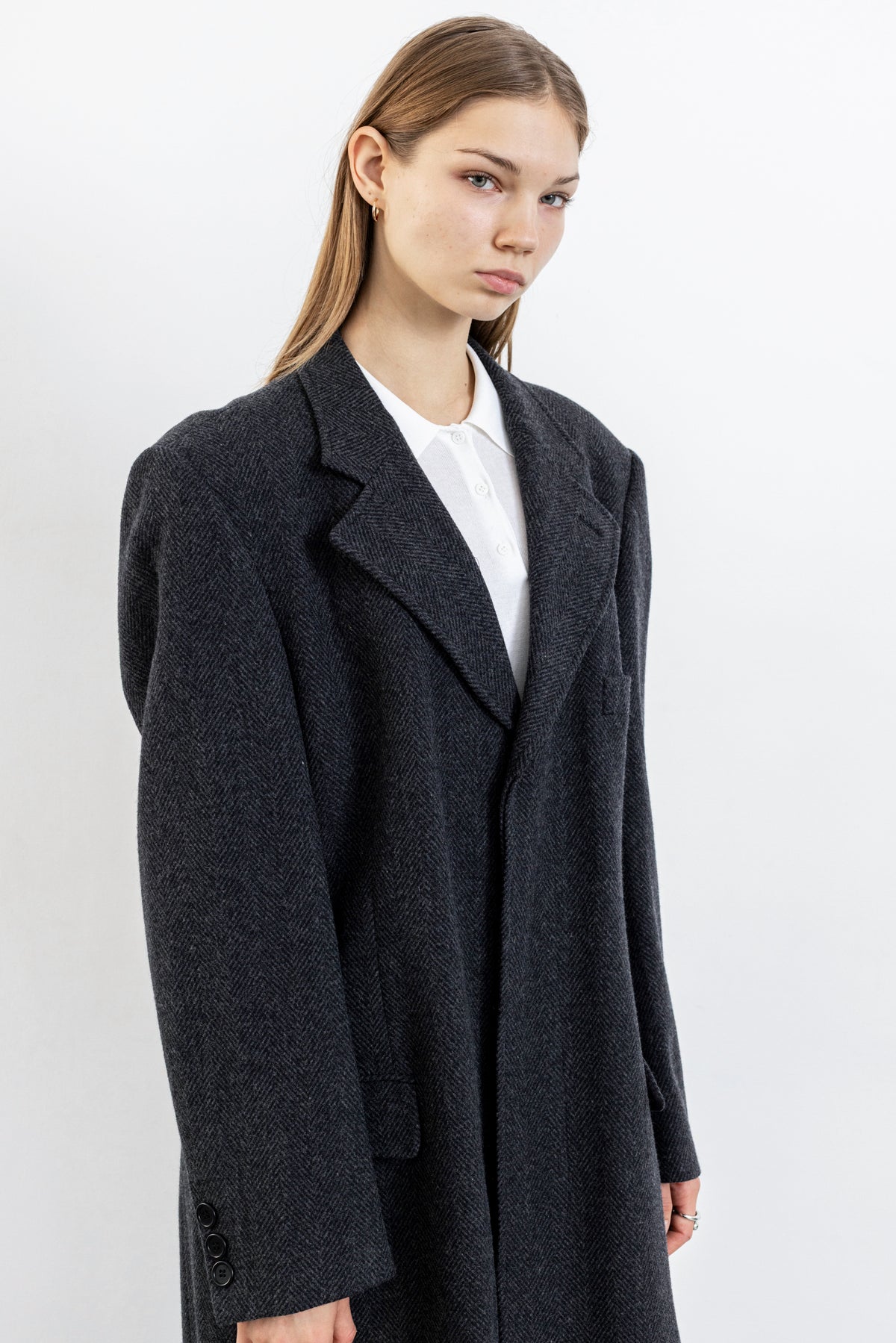 Vintage Dark Grey Chevron Wool Coat