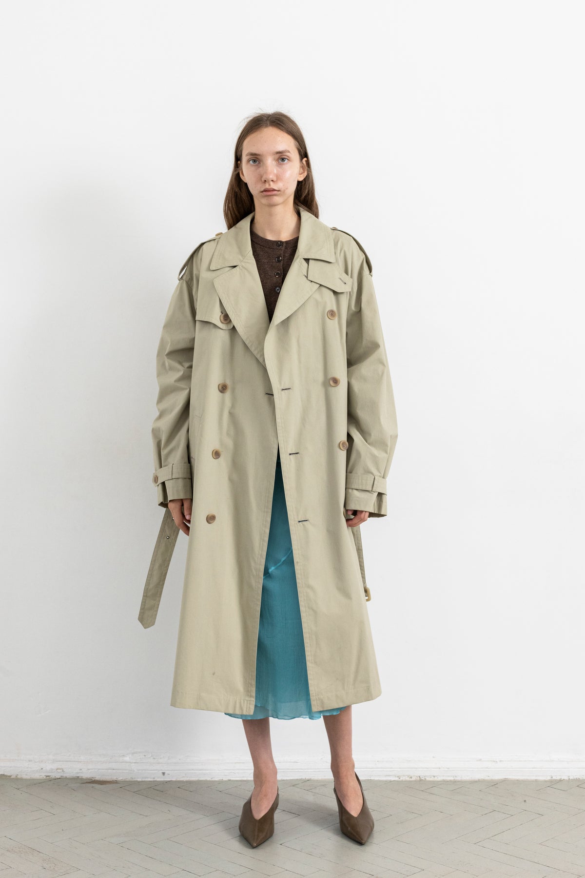 Vintage Beige Double Breasted Trench Coat