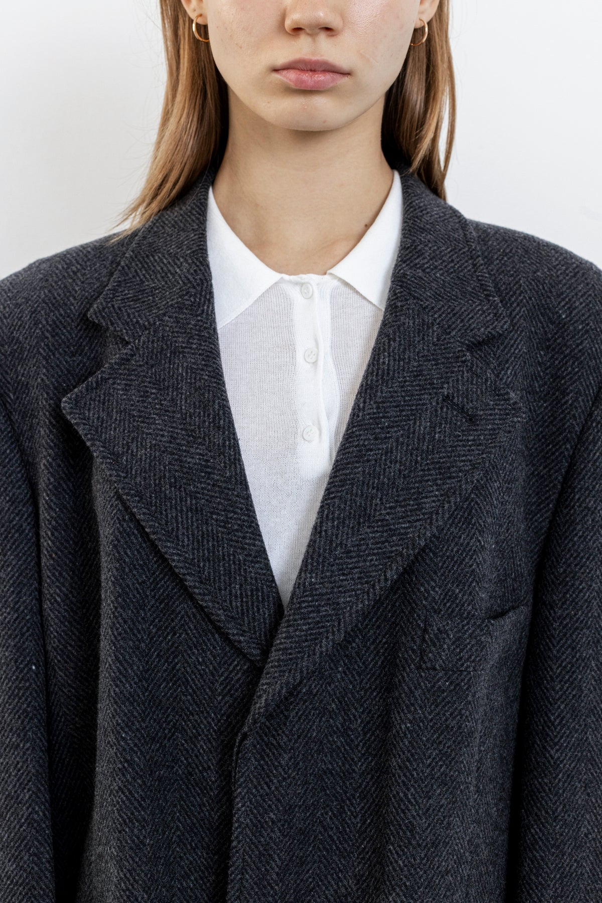 Vintage Dark Grey Chevron Wool Coat