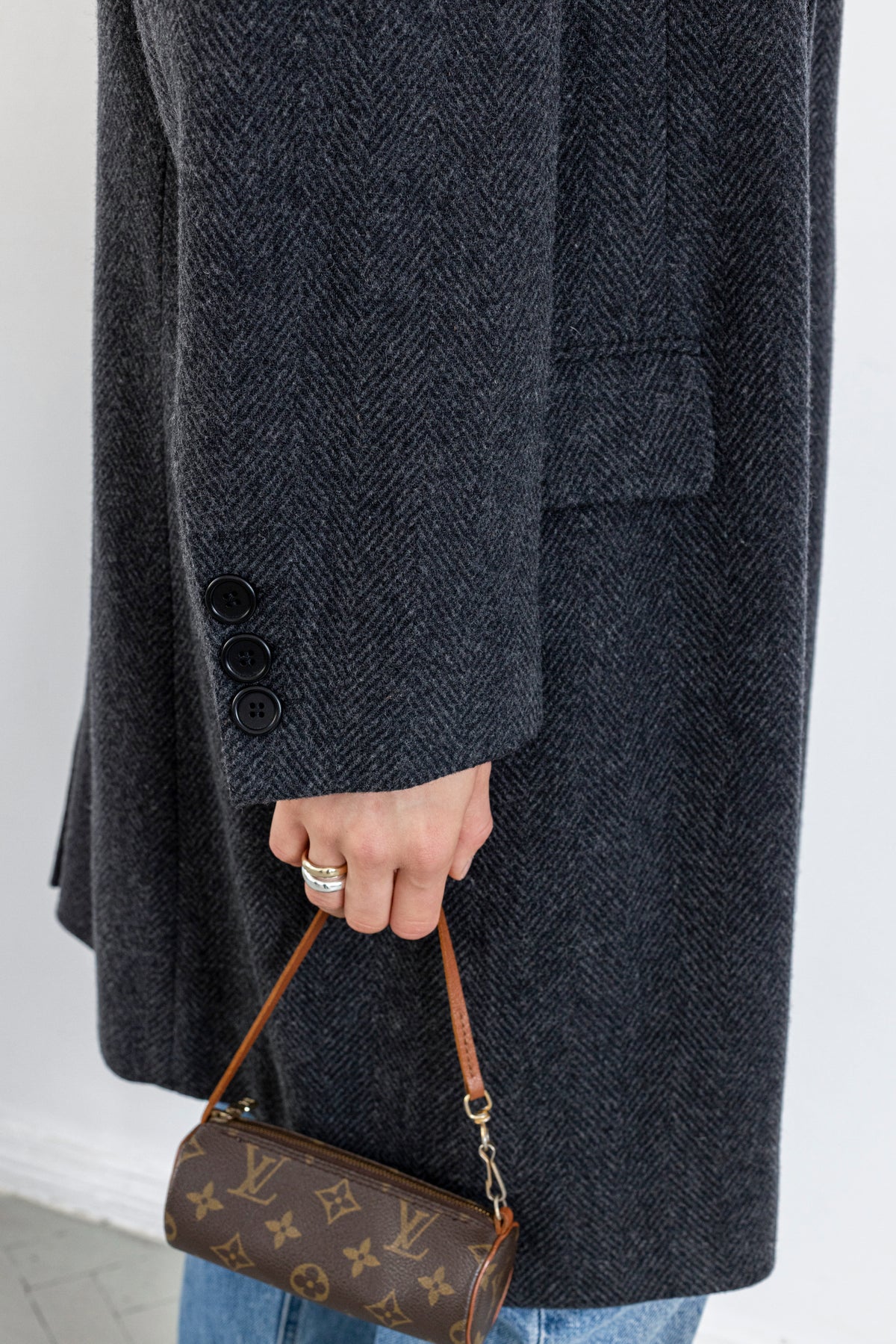 Vintage Dark Grey Chevron Wool Coat