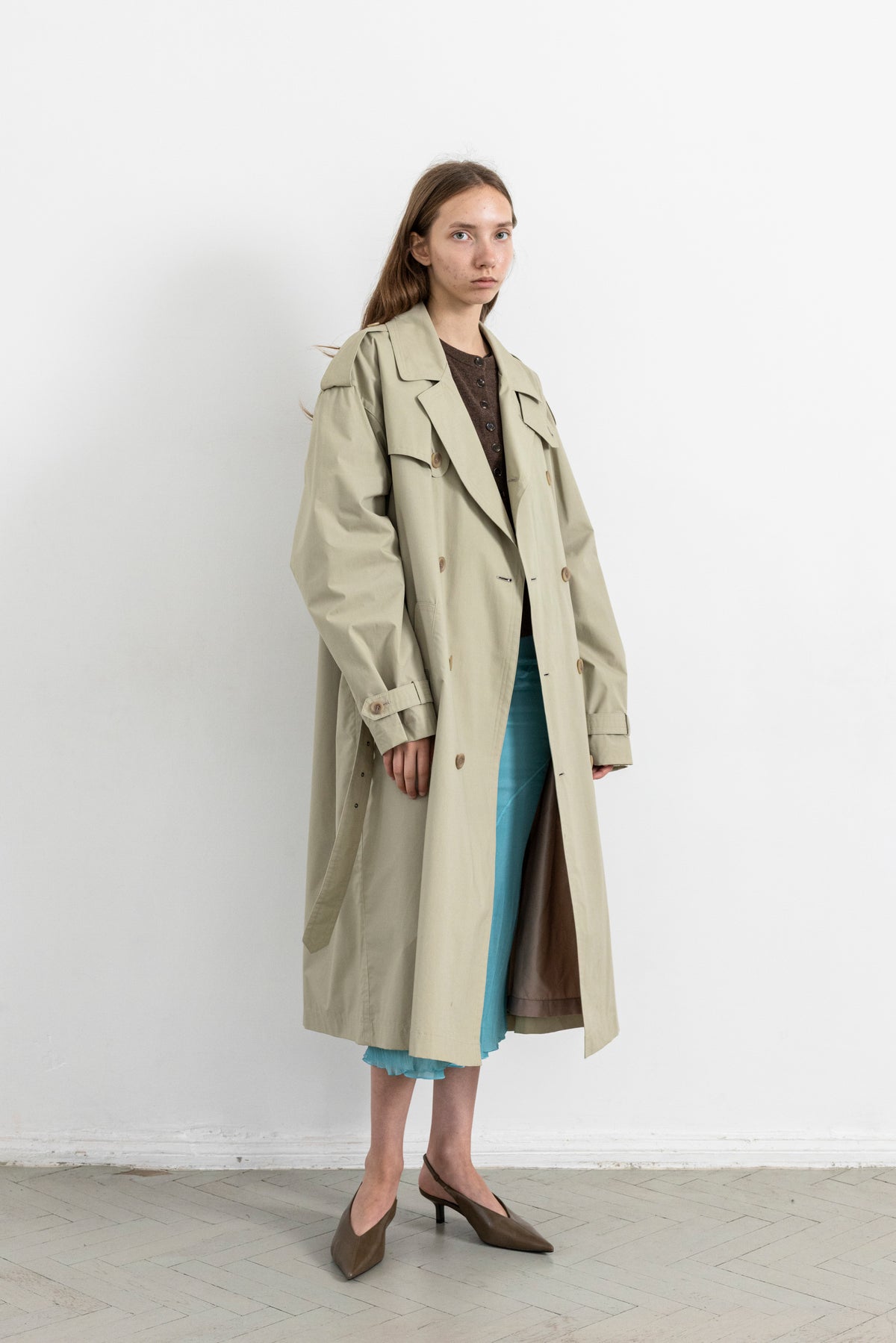 Vintage Beige Double Breasted Trench Coat