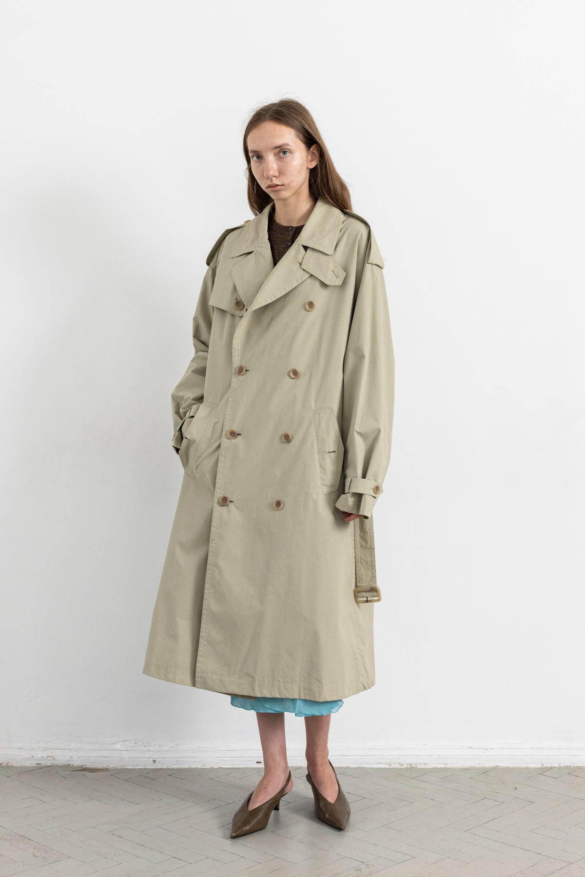 Vintage Beige Double Breasted Trench Coat