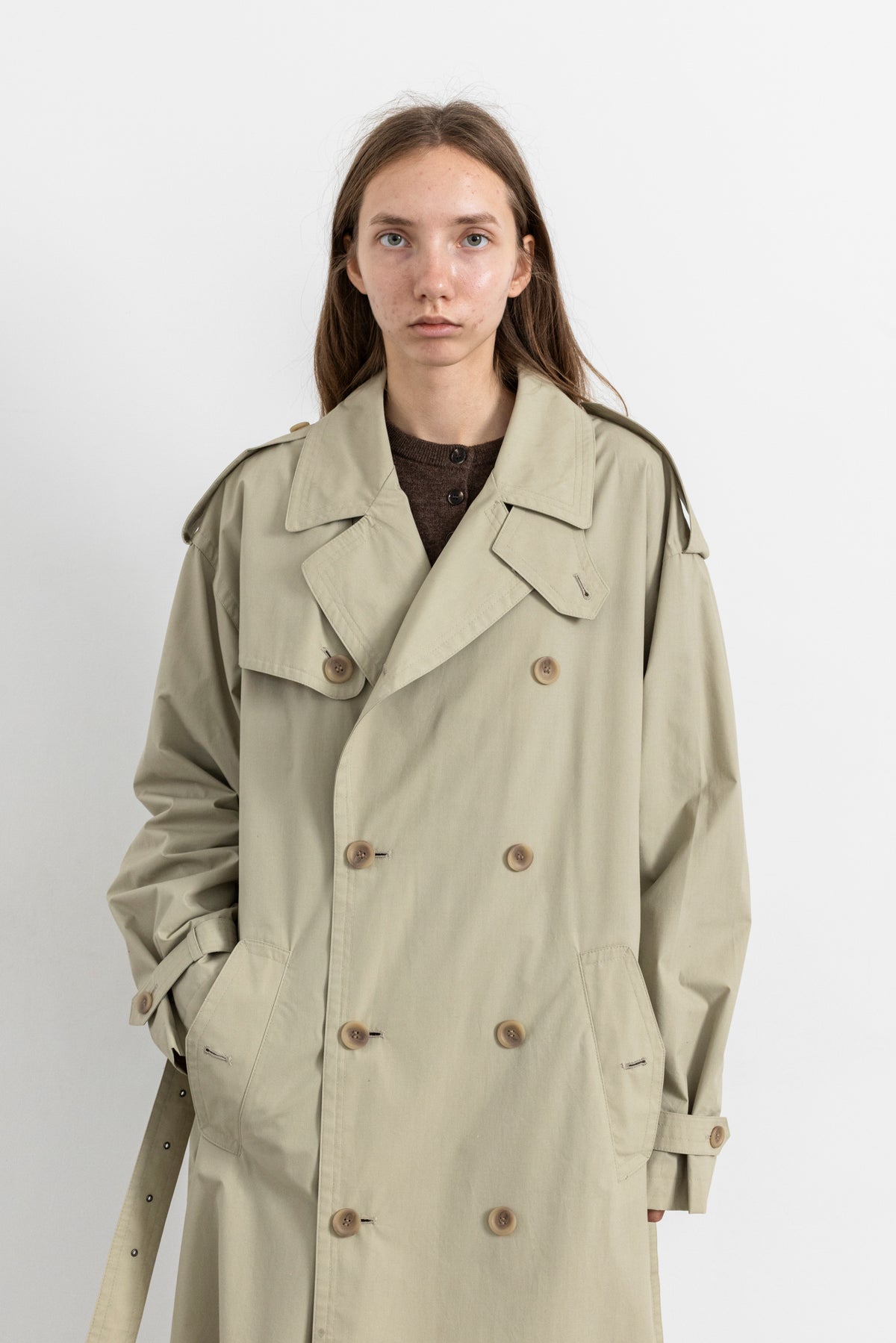 Vintage Beige Double Breasted Trench Coat