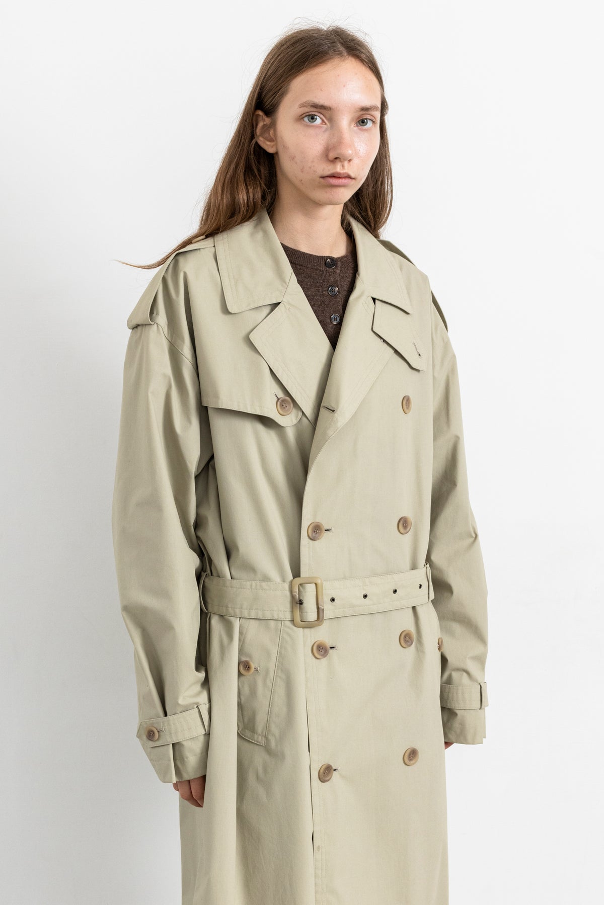 Vintage Beige Double Breasted Trench Coat