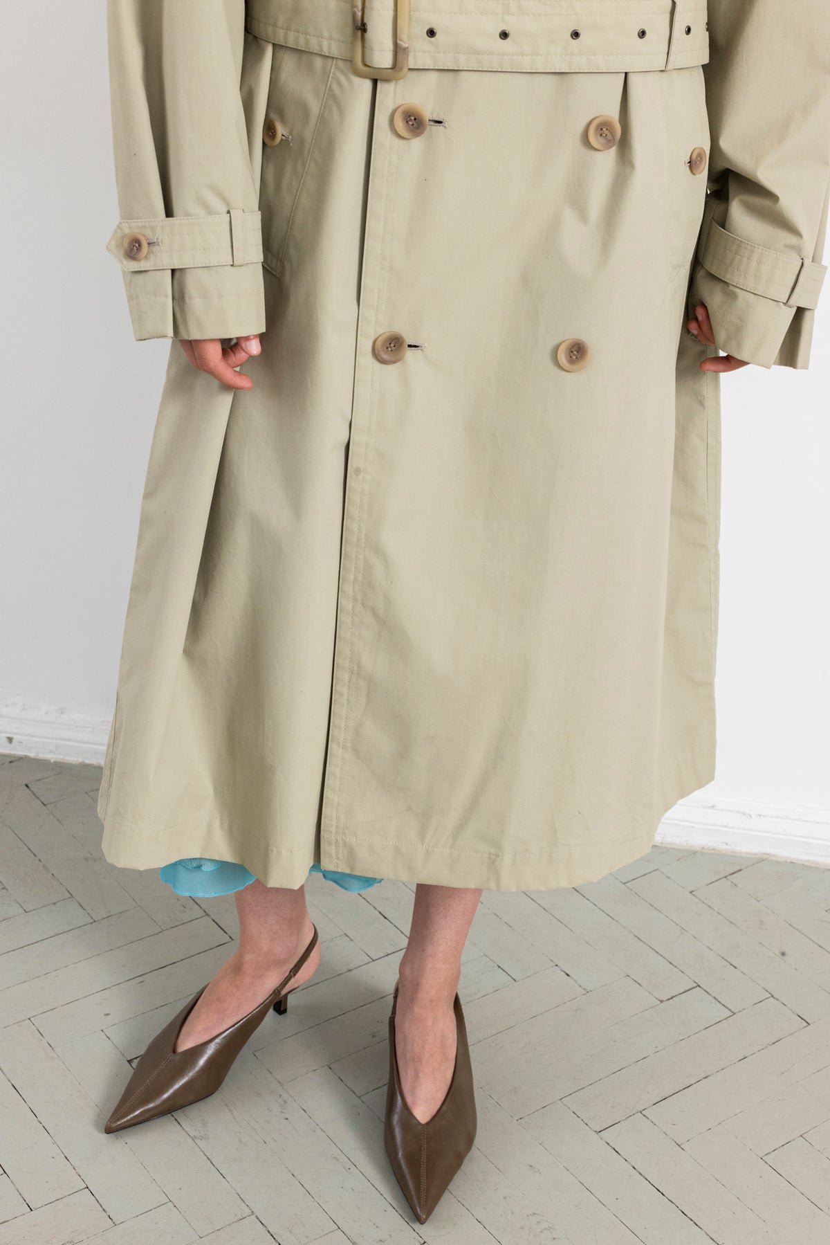Vintage Beige Double Breasted Trench Coat