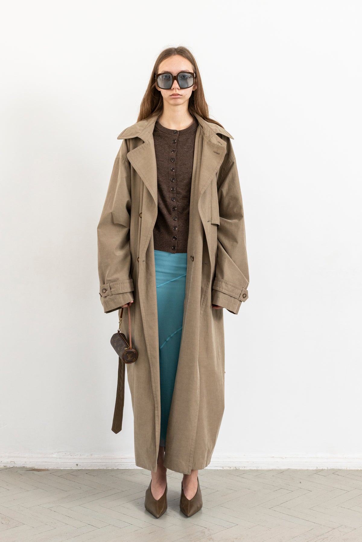 Vintage Dark Beige Oversized Trench Coat