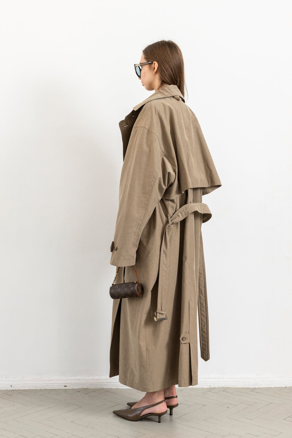 Vintage Dark Beige Oversized Trench Coat