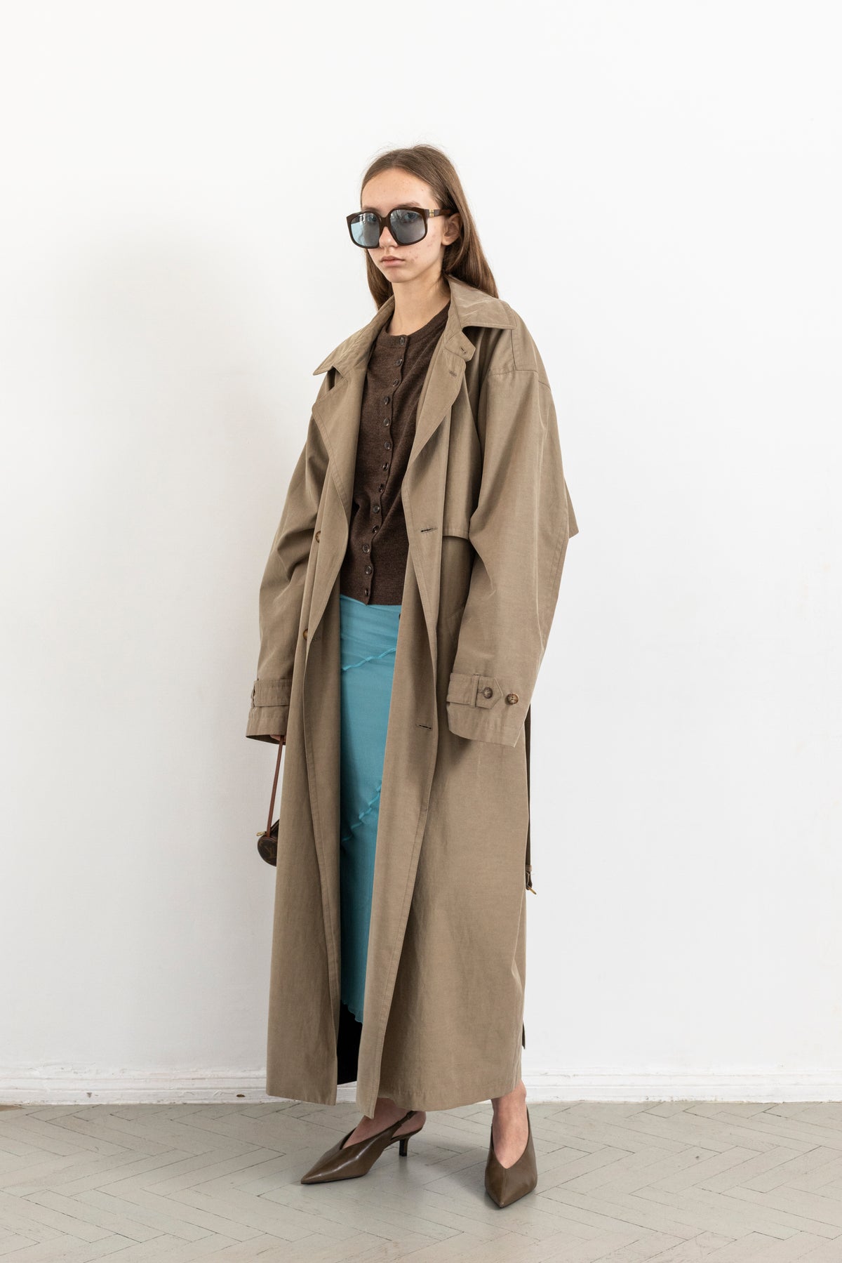 Vintage Dark Beige Oversized Trench Coat